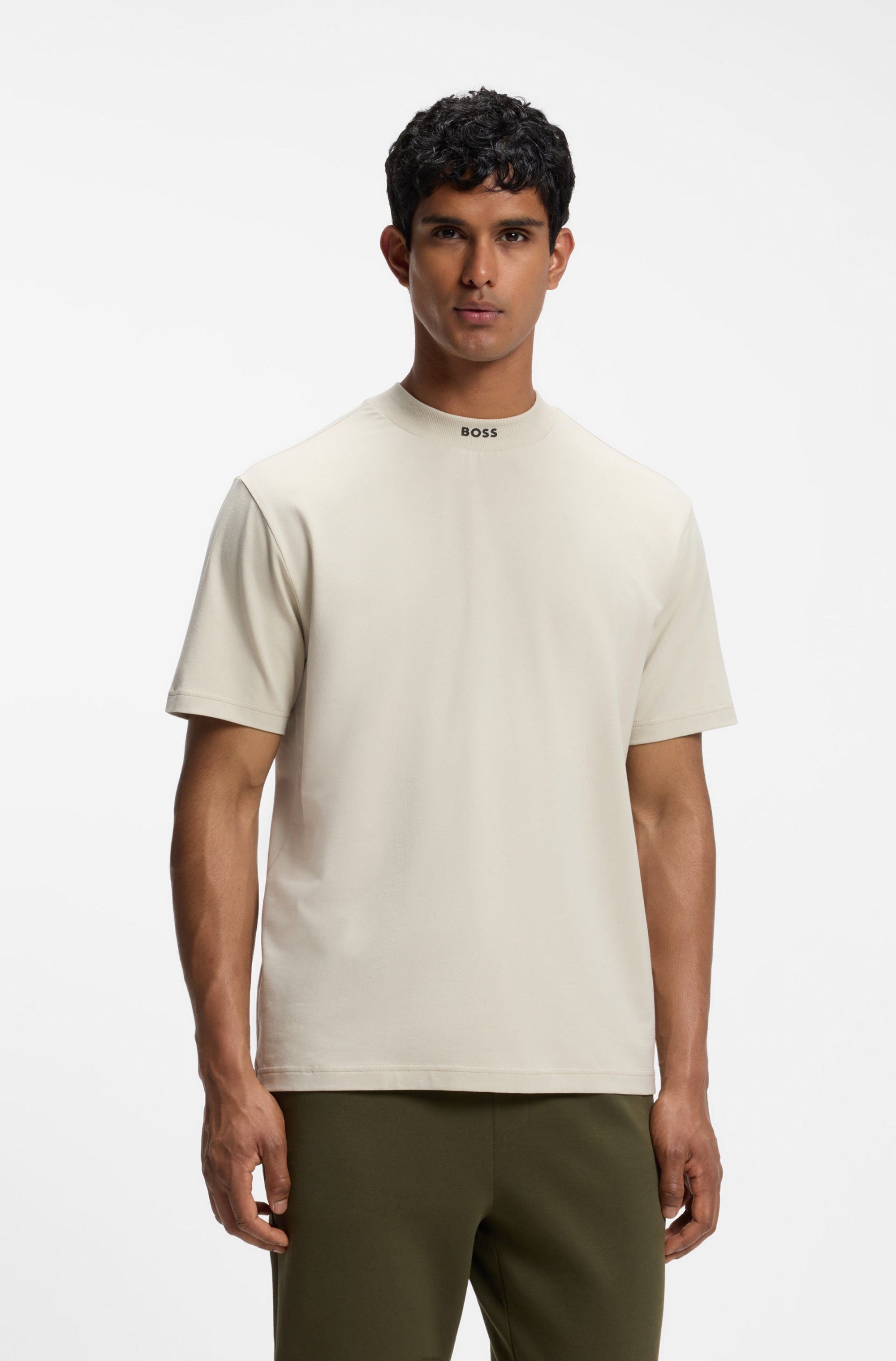 BOSS GREEN T-Shirt Tee Collar Relaxed Fit Stretch Jersey Baumwolle, Logo Centered, Rundhals