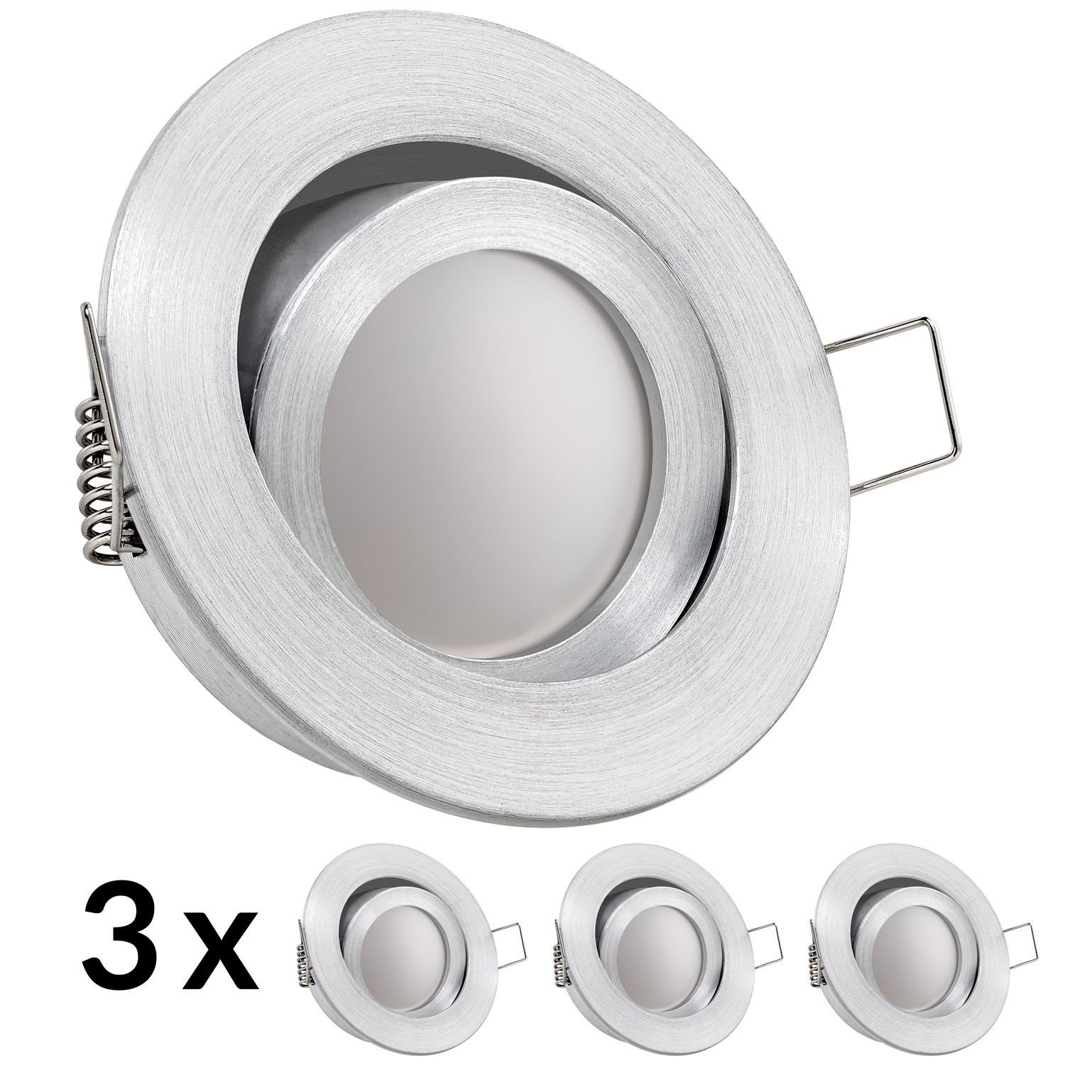 LEDANDO LED Einbaustrahler 3er LED Einbaustrahler Set Aluminium natur mit 4000K LED GU10 Markenst