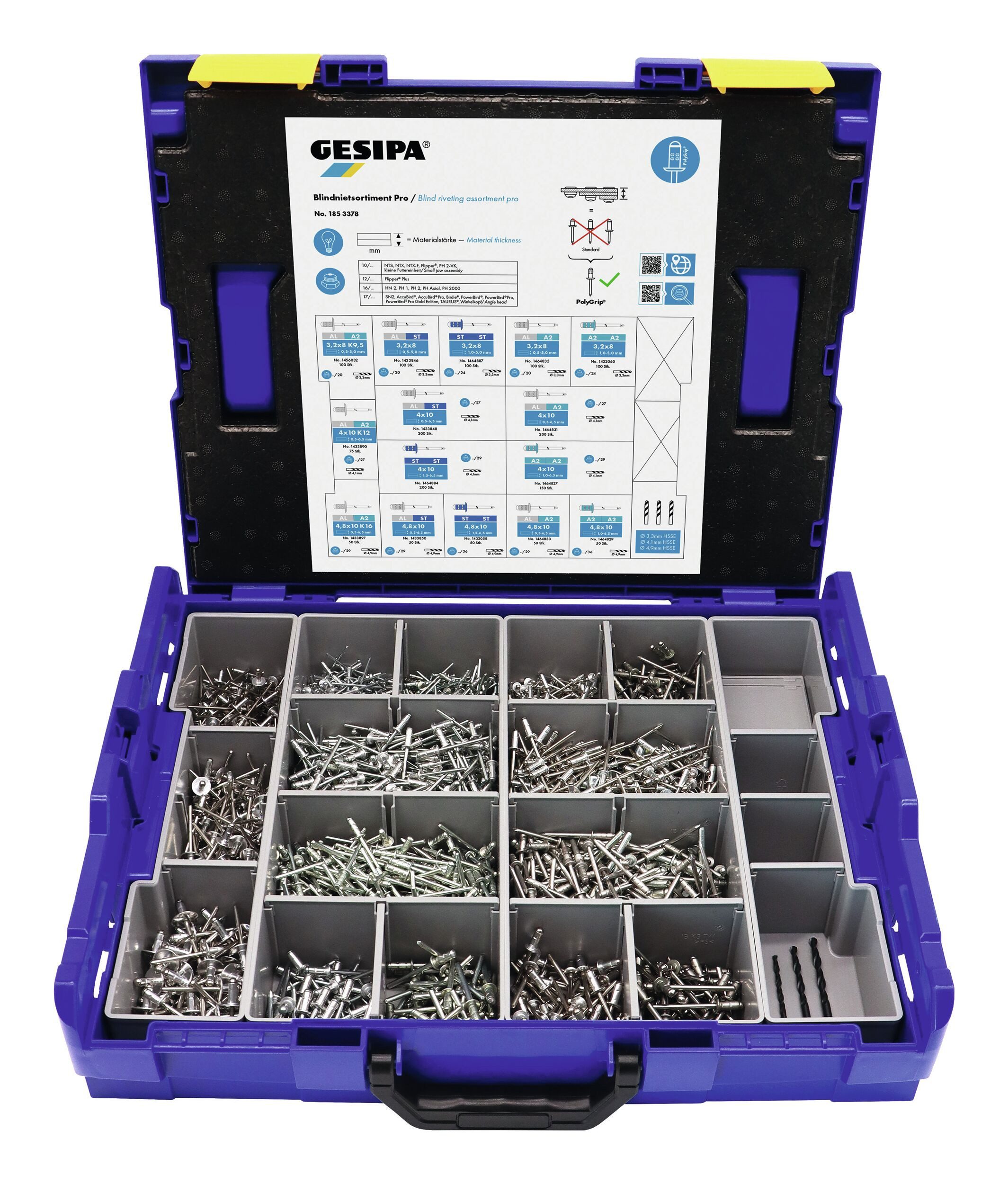 GESIPA Blindniete, (1578 St), Blindniet-Sortiment Pro PolyGrip inkl. 15 Abmessungen