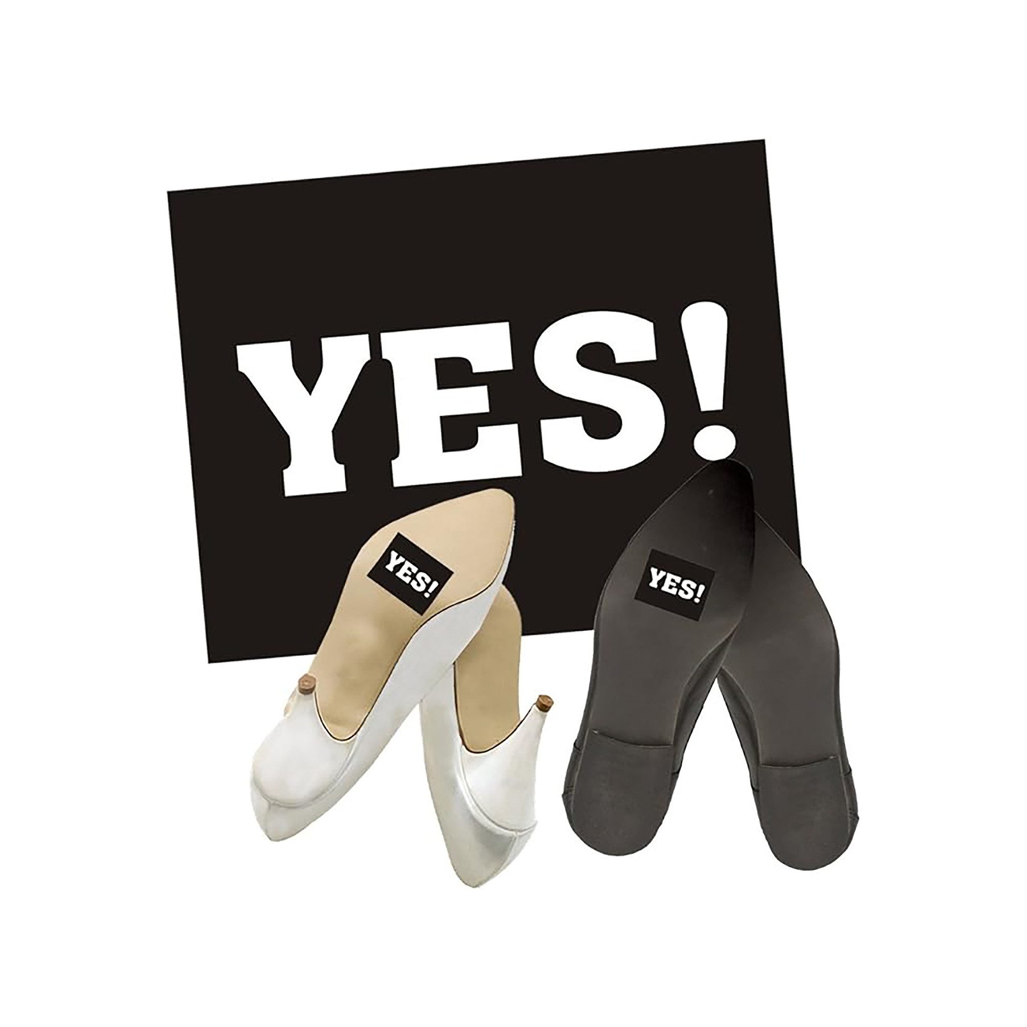 partydeco Sticker, Schuhaufkleber Hochzeit 4,5x3,5cm mit Aufschrift YES! 2St Schwarz Weiß