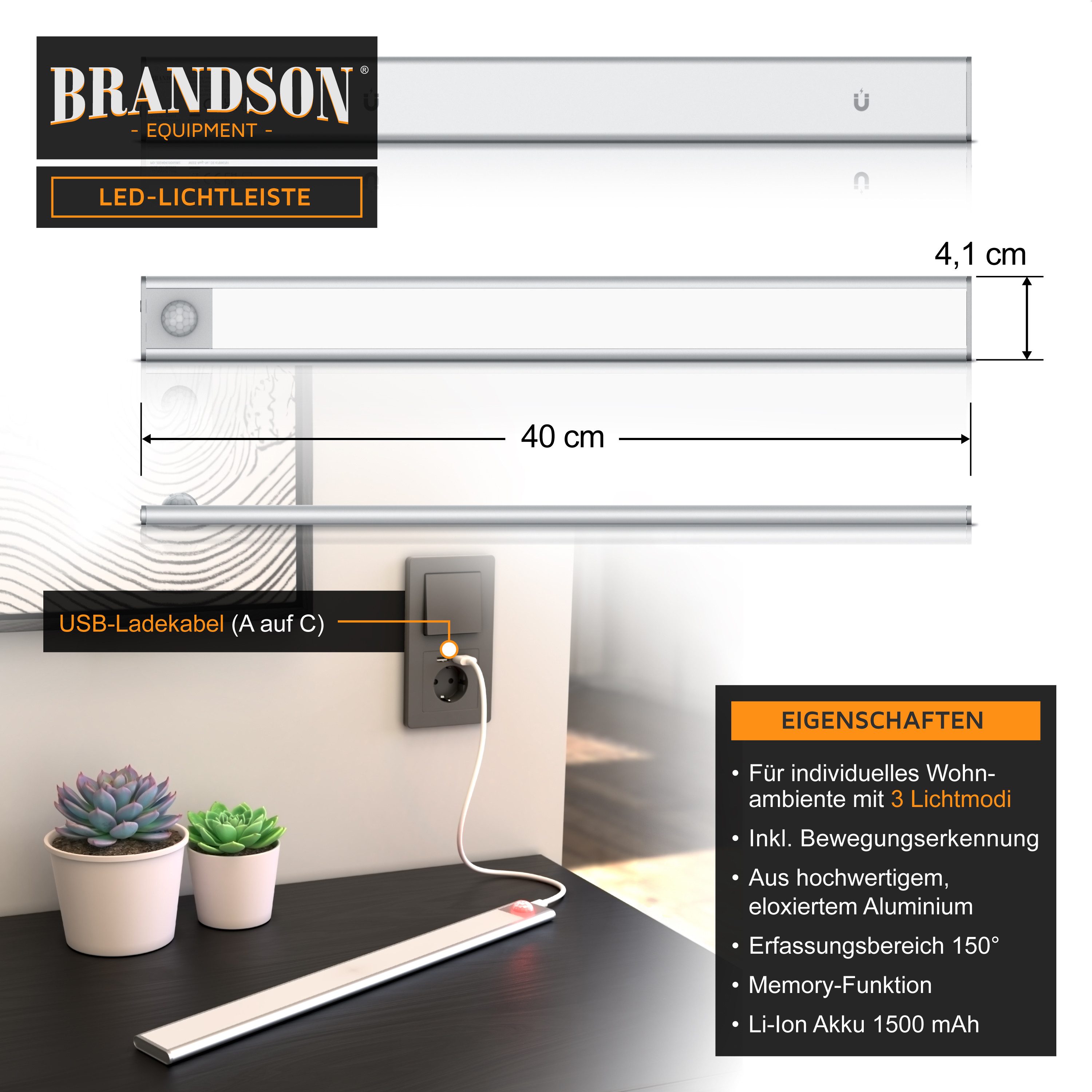 Brandson Unterschrankleuchte Nachtlicht mit Bewegungsmelder, 3 Lichtfarben, günstig online kaufen