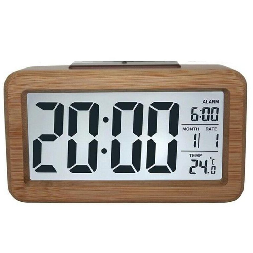 Digital Wecker LCD Holz Zeitanzeige Elektronische Uhr Batterie mit Sensor Hinte 