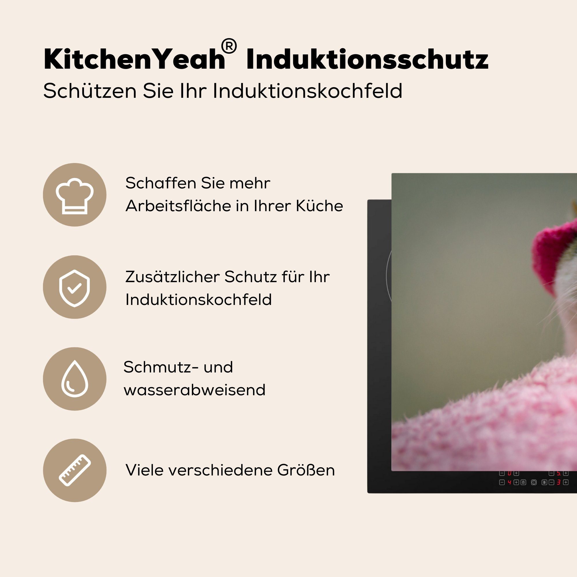 Induktionskochfeld - 81x52 Katze küche, für - cm, Zunge, MuchoWow - Herdblende-/Abdeckplatte Vinyl, (1 tlg), Schutz die Mütze Kissen Ceranfeldabdeckung