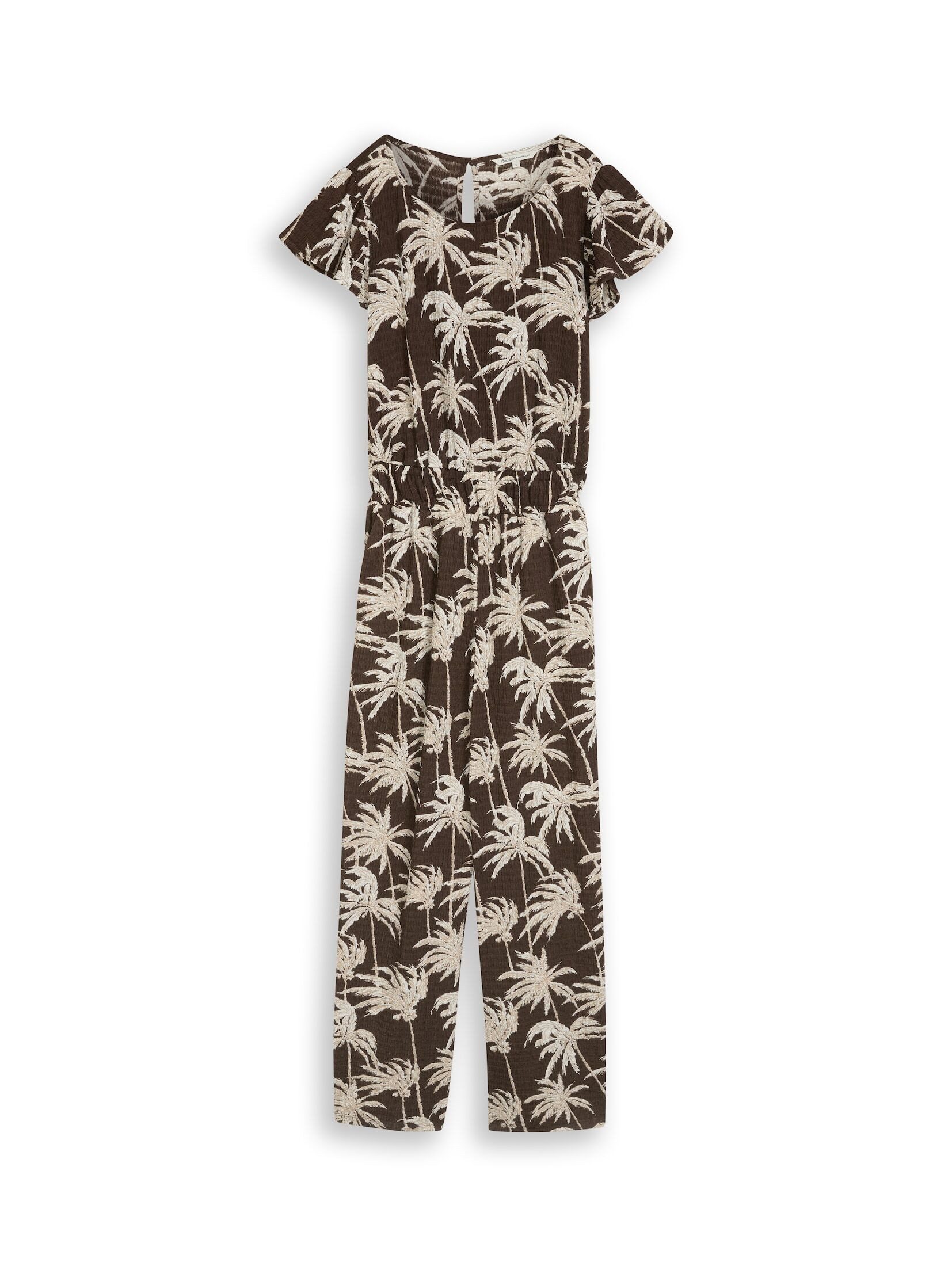 TOM TAILOR Denim Jumpsuit Overalls Crinkle Jumpsuit mit Rüschenärmeln