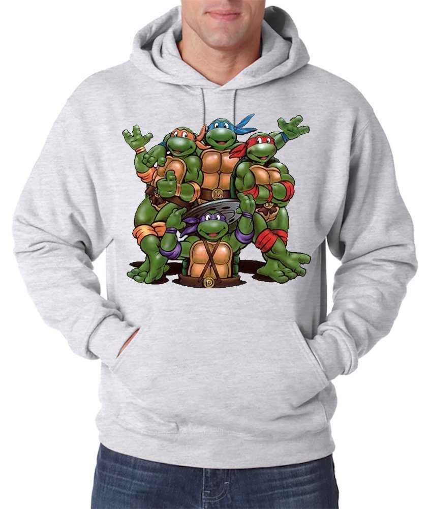 Designz Frontprint Hoodie Youth Kapuzenpullover trendigem Cartoon Herren Pullover mit Grau Turtles