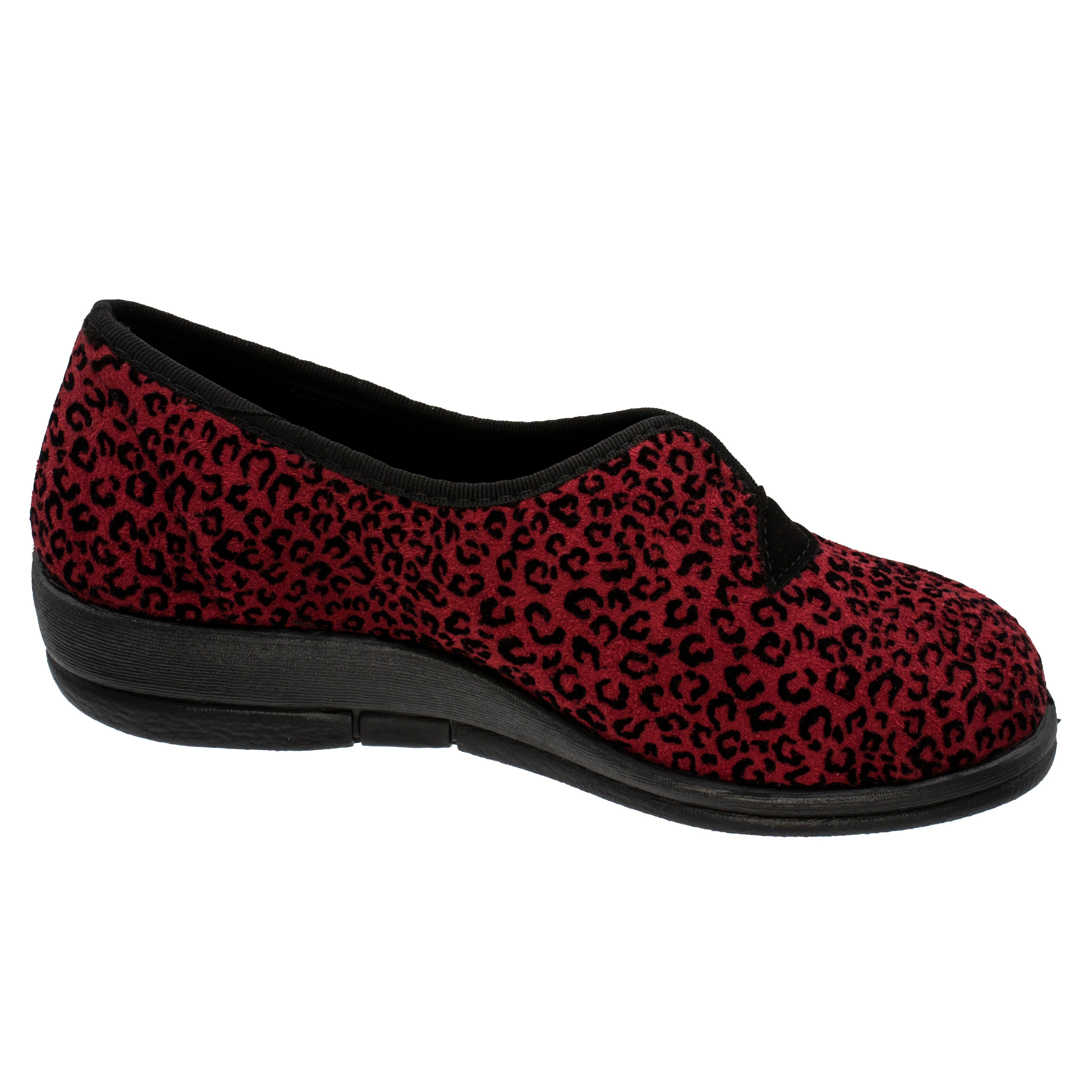 Fischer-Markenschuh Dora Hausschuh Leoprint, Weite H, Frotteefutter, Zum Schlupfen