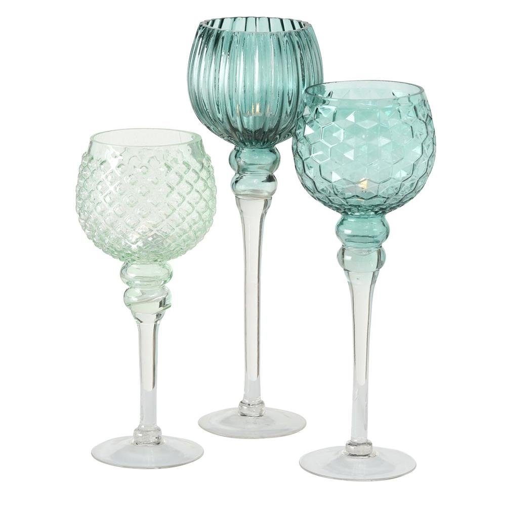 BOLTZE Windlicht Lackiert, Glas, 3er Grün, Material: Glas, Manou, lackiert Rund, aus Set