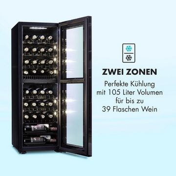 Klarstein Weinkühlschrank Bellevine deux 39, für 39 Standardflaschen á 0,75l,2 Zonen Wein Flaschenkühlschrank Weintemperierschrank Weinschrank