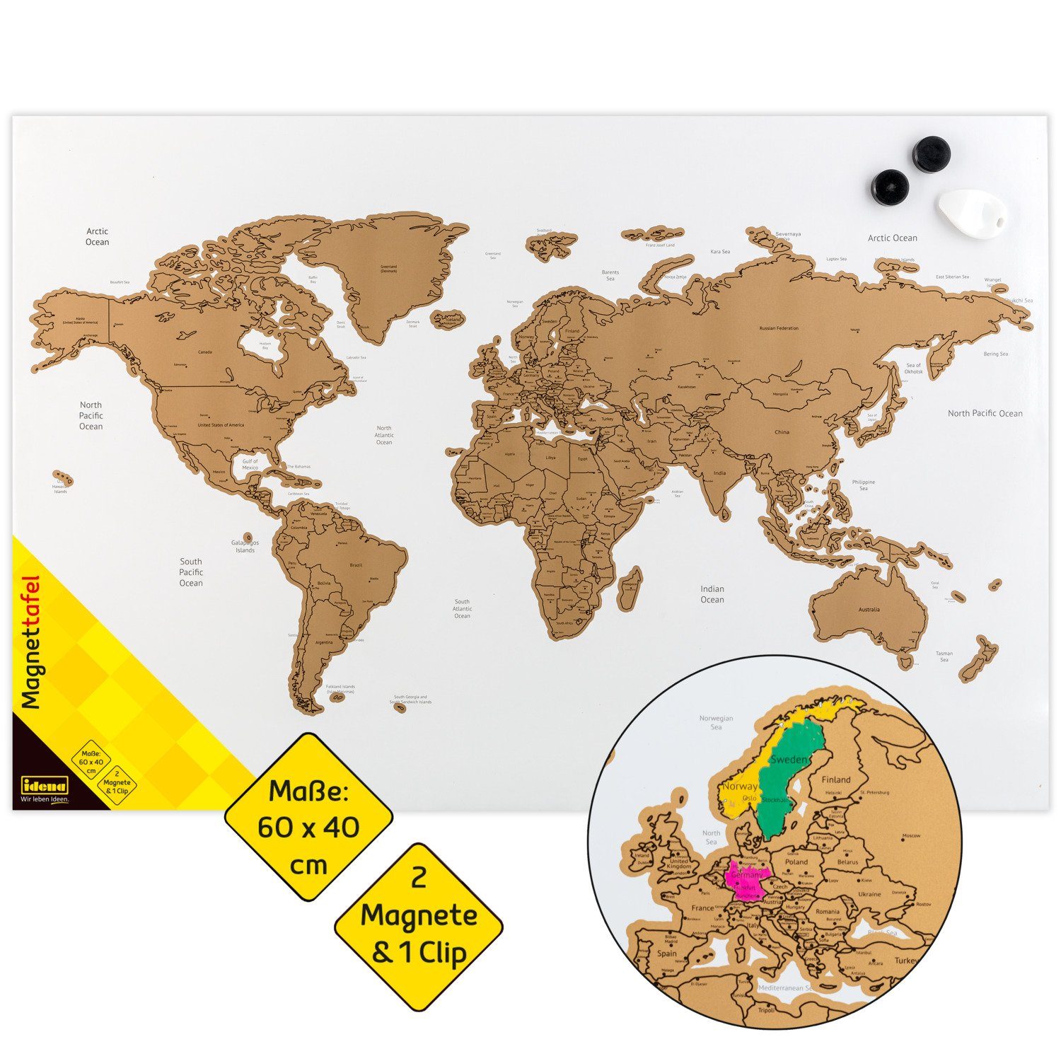 Idena Magnettafel Idena Magnettafel 60x40cm Weltkarte mit Zubehör günstig online kaufen