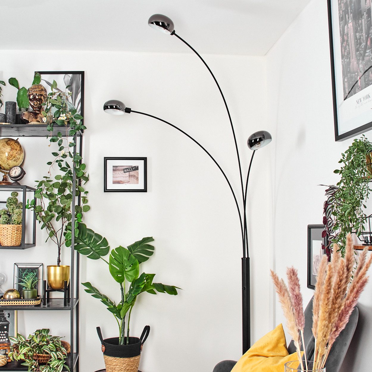 hofstein Stehlampe Stehlampe aus Metall in Schwarz/Chrom/Rauch im Retro/Vintage-Design, ohne Leuchtmittel, verstellbare Stehleuchte, Marmorfuß u. Schalter am Gehäuse, 240cm, E14
