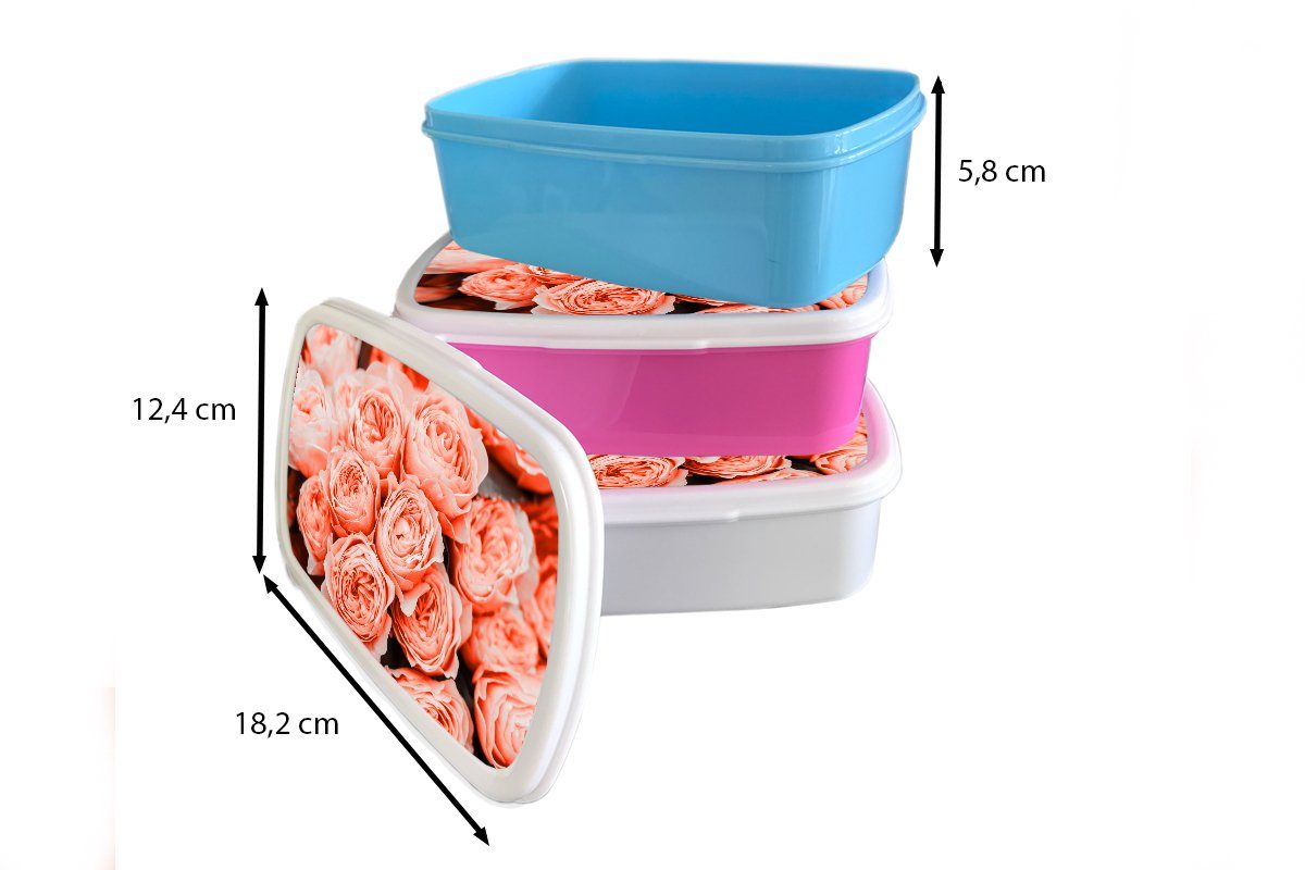 Erwachsene, Blumenstrauß Snackbox, (2-tlg), - Lunchbox Kinder, Rosa, - Mädchen, Kunststoff MuchoWow Brotdose Kunststoff, für Brotbox Rosen