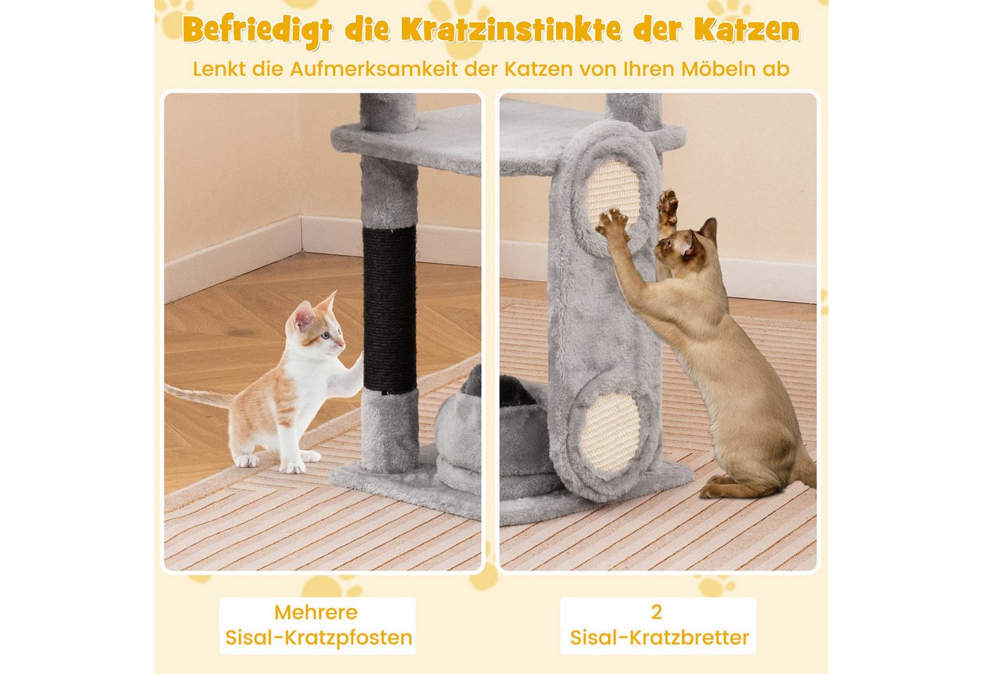 Thumbnail - KOMFOTTEU Kratzbaum, Katzenbaum mit Kratzsäulen, Plattformen, 41 x 40 x 144 cm