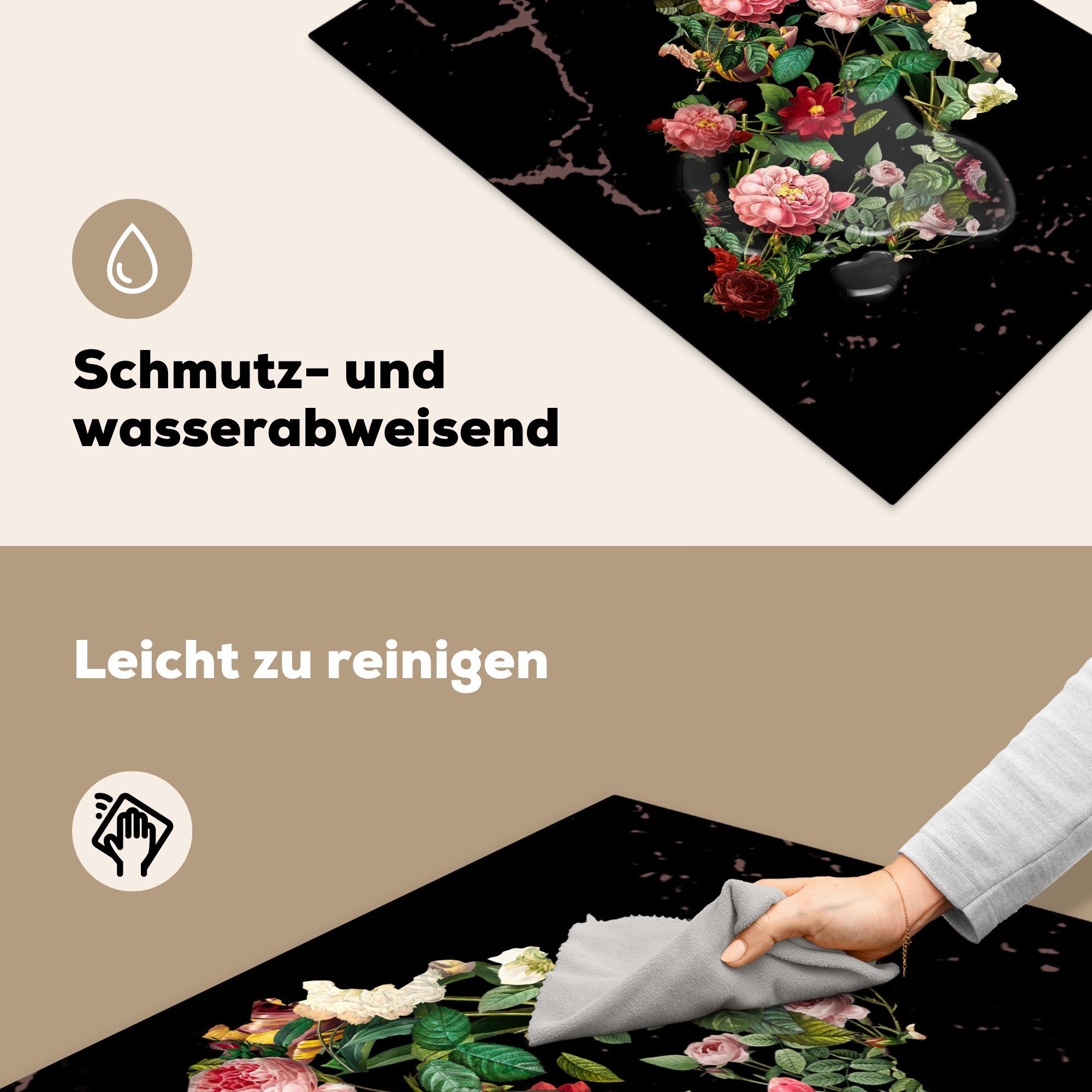 MuchoWow Herdblende-/Abdeckplatte Karte - cm, tlg), 81x52 die Blumen, - für Belgien Schutz küche, (1 Ceranfeldabdeckung Vinyl, Induktionskochfeld