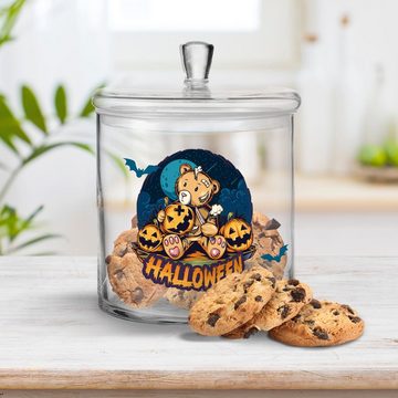 GRAVURZEILE Keksdose aus Glas - Halloween Teddy mit luftdichtem Deckel, Glas, (2, 2-tlg), Handgefertigte Glasdose mit Deckel und schaurigem Halloween Motiv