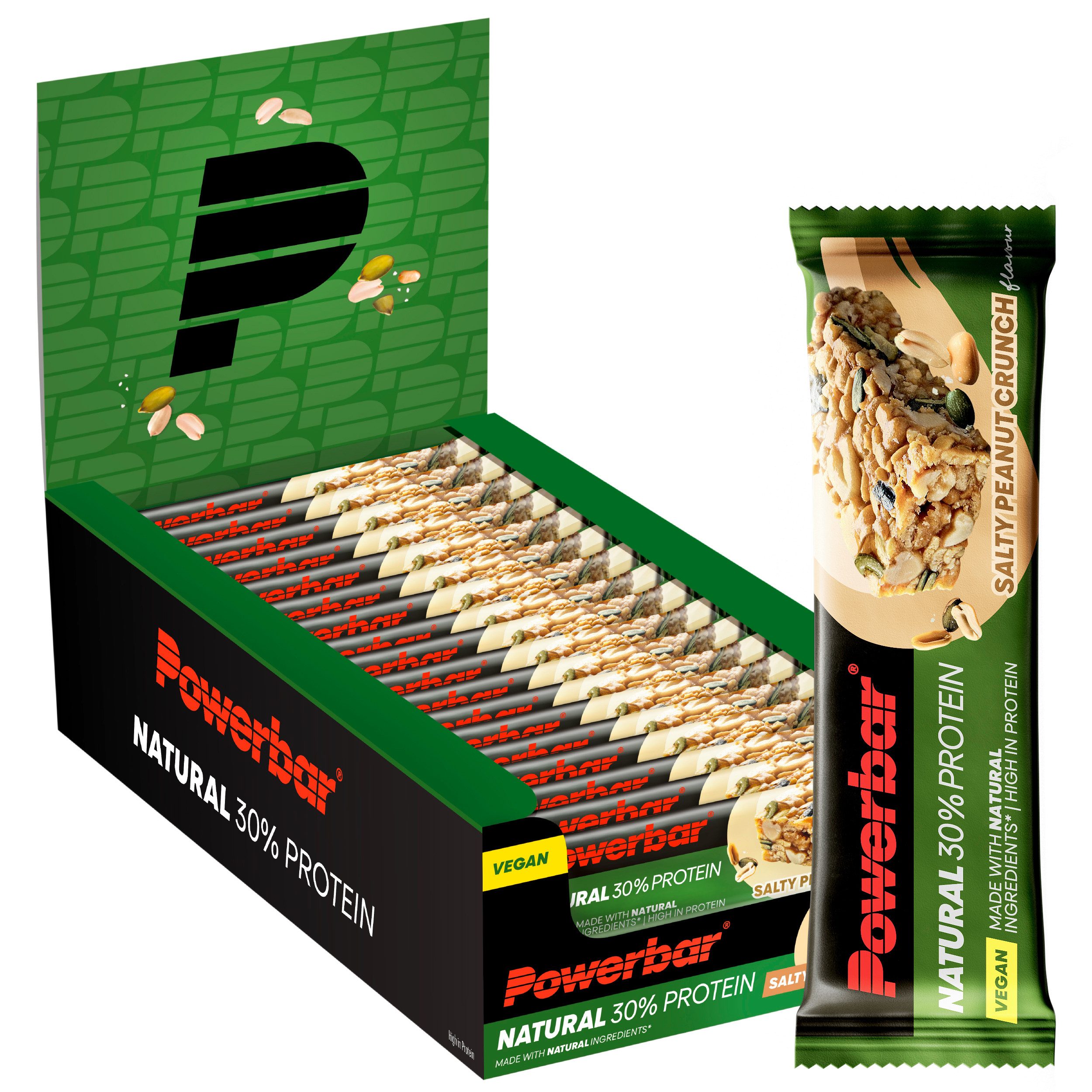 PowerBar Natural Protein Salty Peanut Crunch 18x40g veganer Protein Riegel Riegel, 18 er Display à 18 St., 720 g, 30% pflanzliches Protein, z.B. aus Soja, Erdnüssen und Mandeln