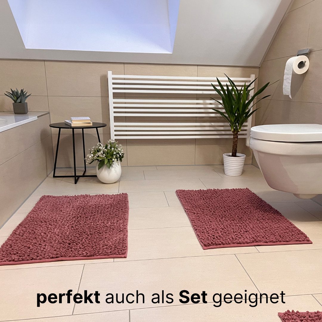 LIVINA HOME Badematte Badteppich rutschfeste Badematten, flauschiger und weicher Badteppich, rutschhemmend beschichtet, Chenillen Optik, trockene und schimmelre – Bild 4 von 5