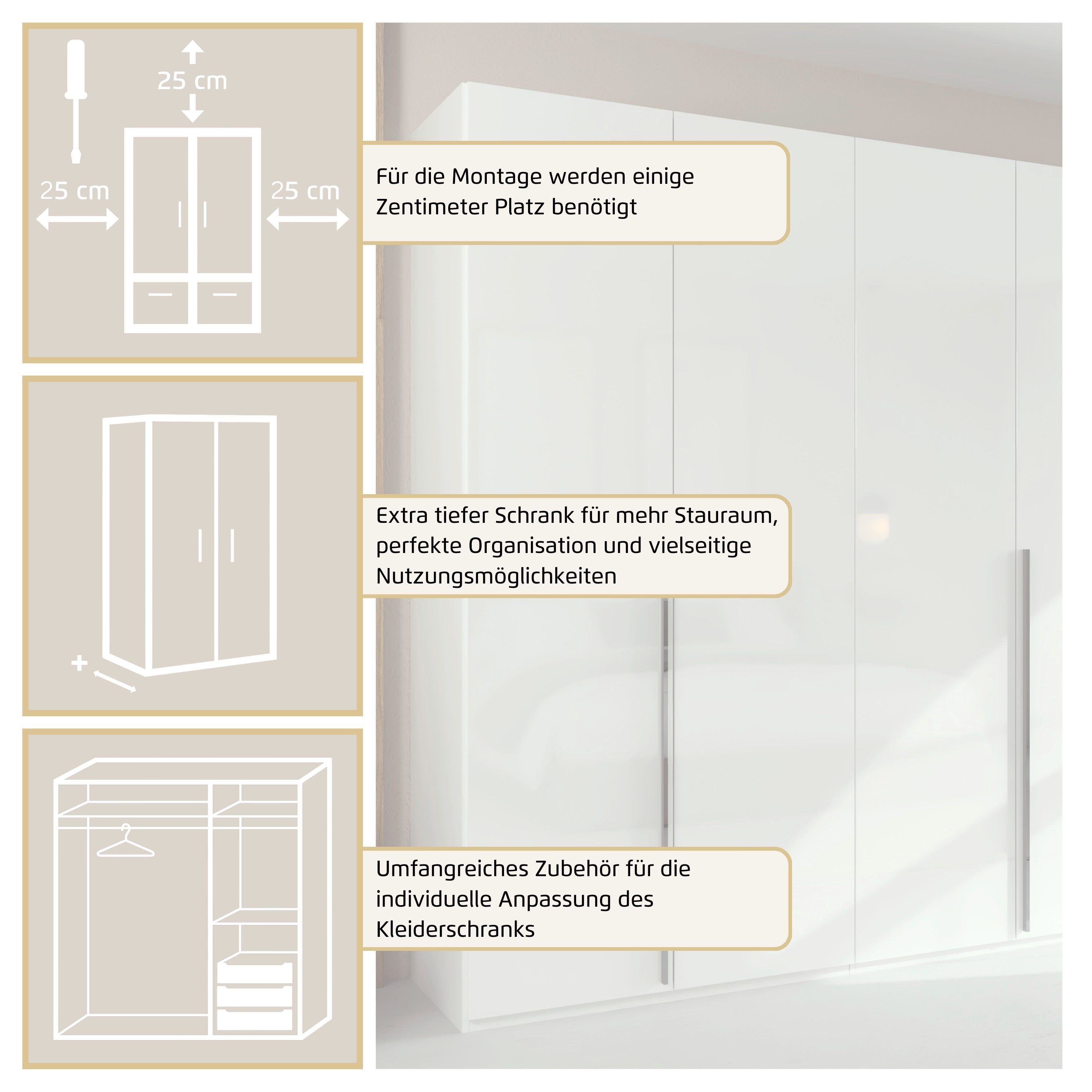 rauch Drehtürenschrank Kleiderschrank Schrank Garderobe Wäscheschrank BESTSELLER MONTCLAR (3 Ausstattungen BASIC/CLASSIC/PREMIUM (SOFT-CLOSE), Breiten 201-400 c – Bild 5 von 5