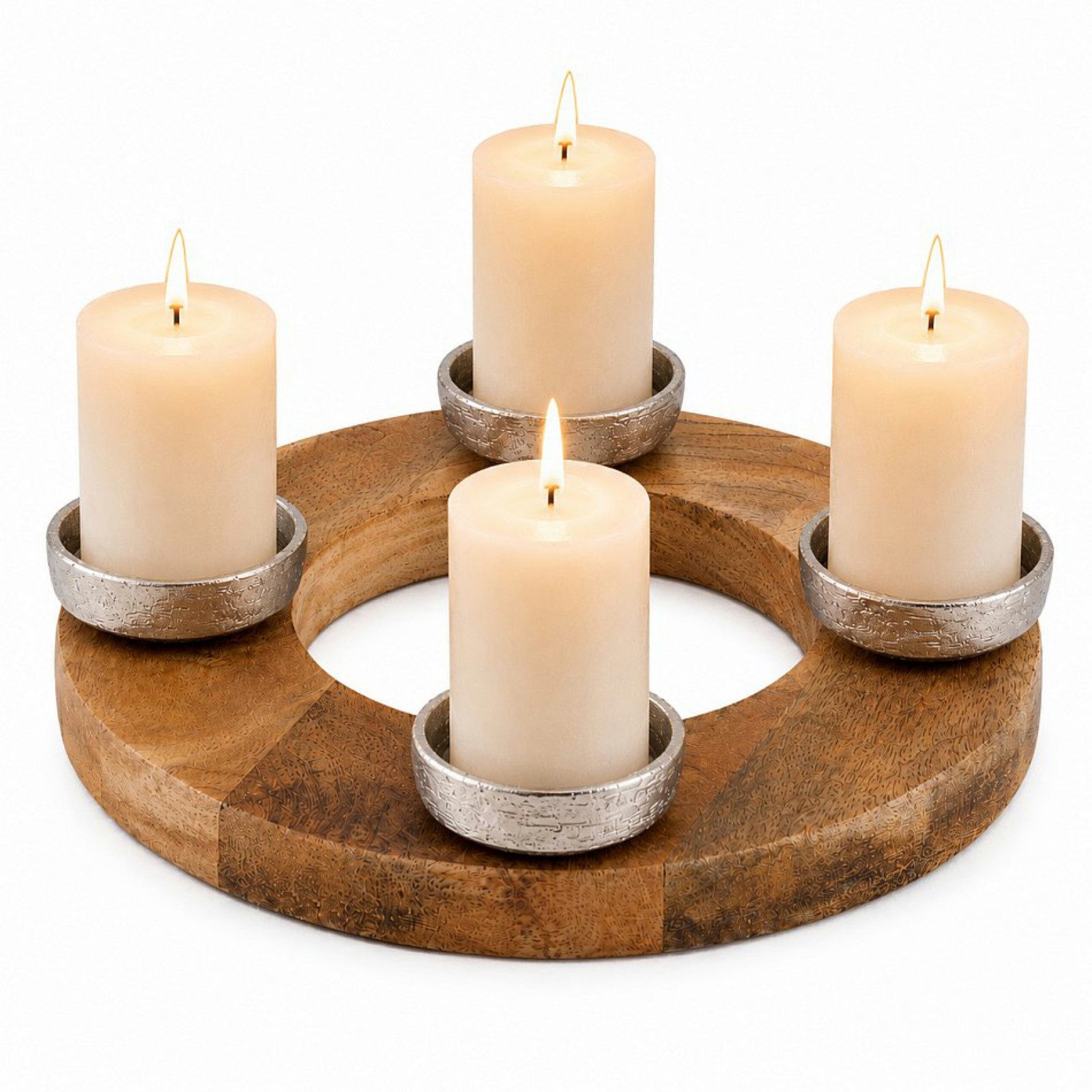 Koopman Adventskranz Kerzenhalter Ø 27 cm Mangoholz Aluminium Klein, für 4 Kerzen, Dekorativ, 27x4cm, Natur, Stabil