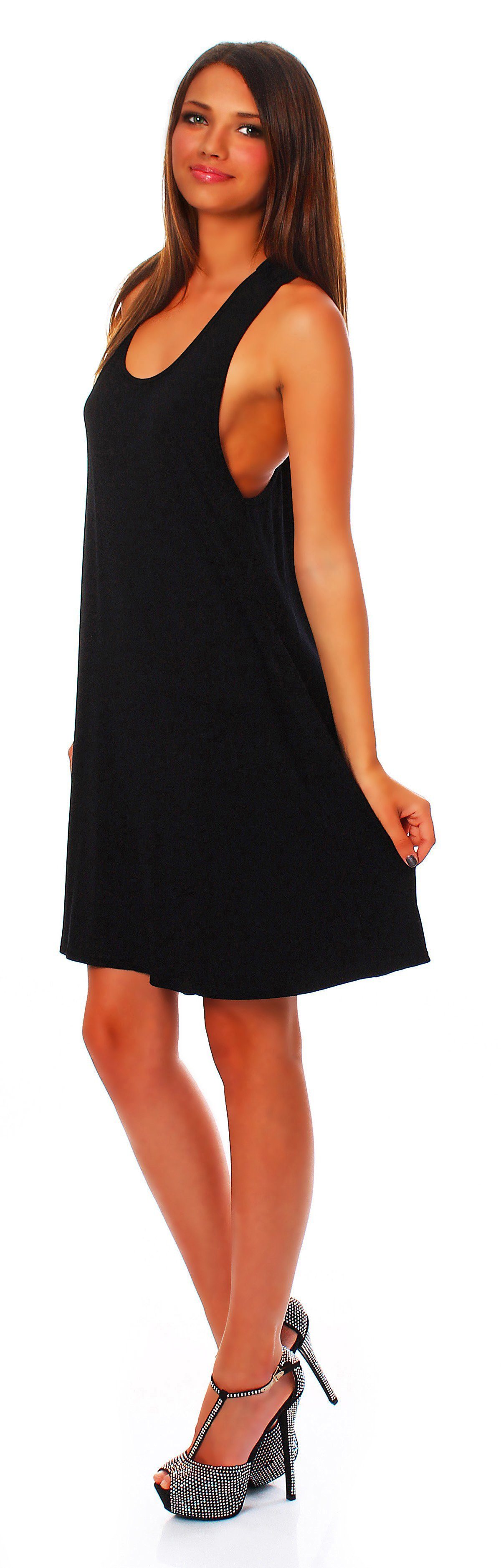 Schwarz Sommerkleid überkreuzten Schlaufen Mississhop mit Minikleid schulterfrei