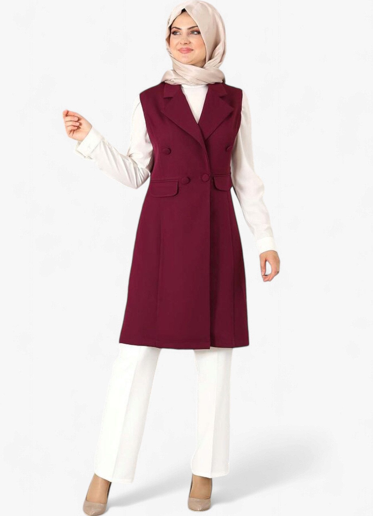 fashionshowcase Longtunika Damen Weste mit Knopfdetail günstig online kaufen