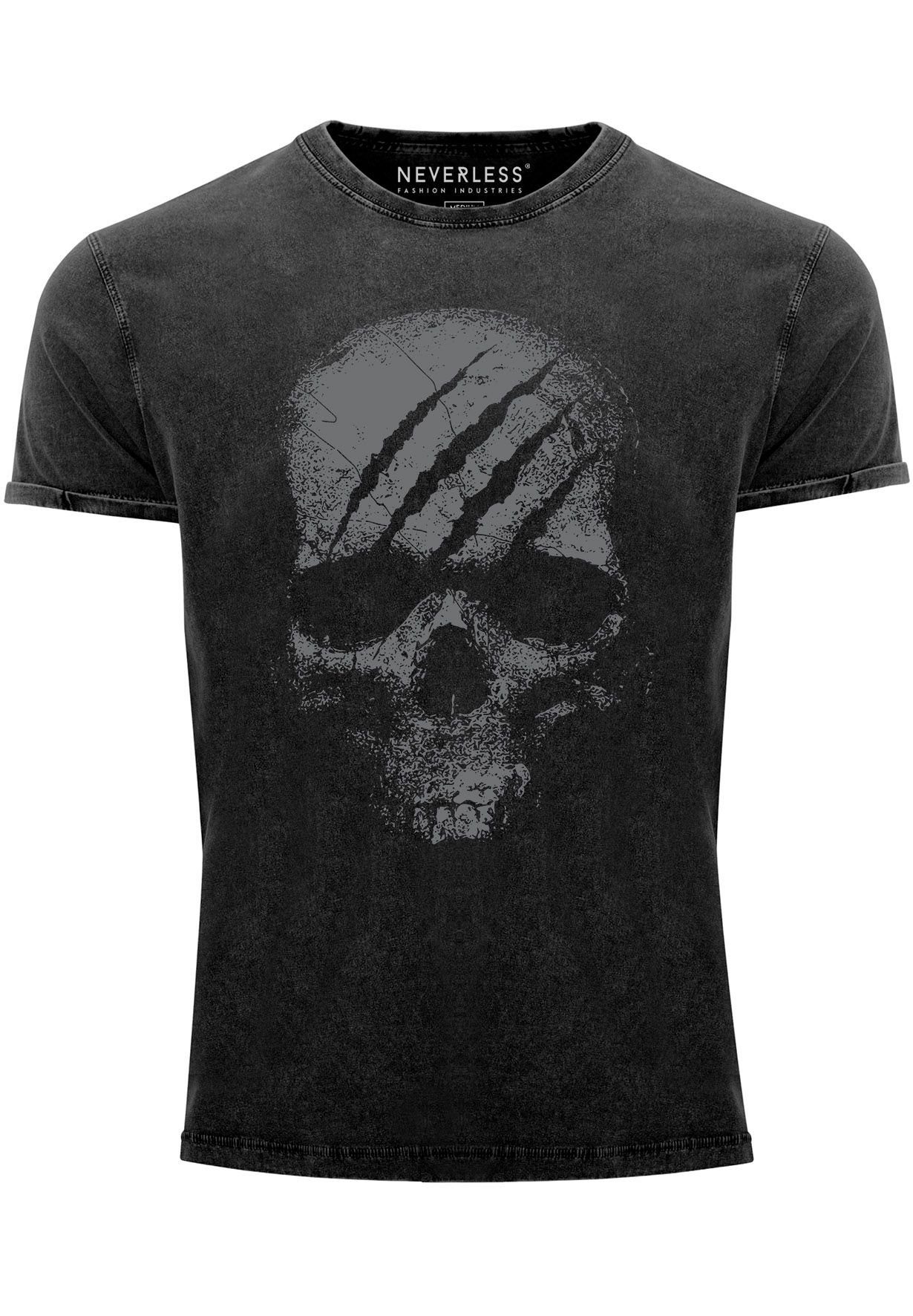 Neverless Print-Shirt Herren Vintage Shirt Totenkopf Skull Totenschädel Skelett Print Aufdru mit Print