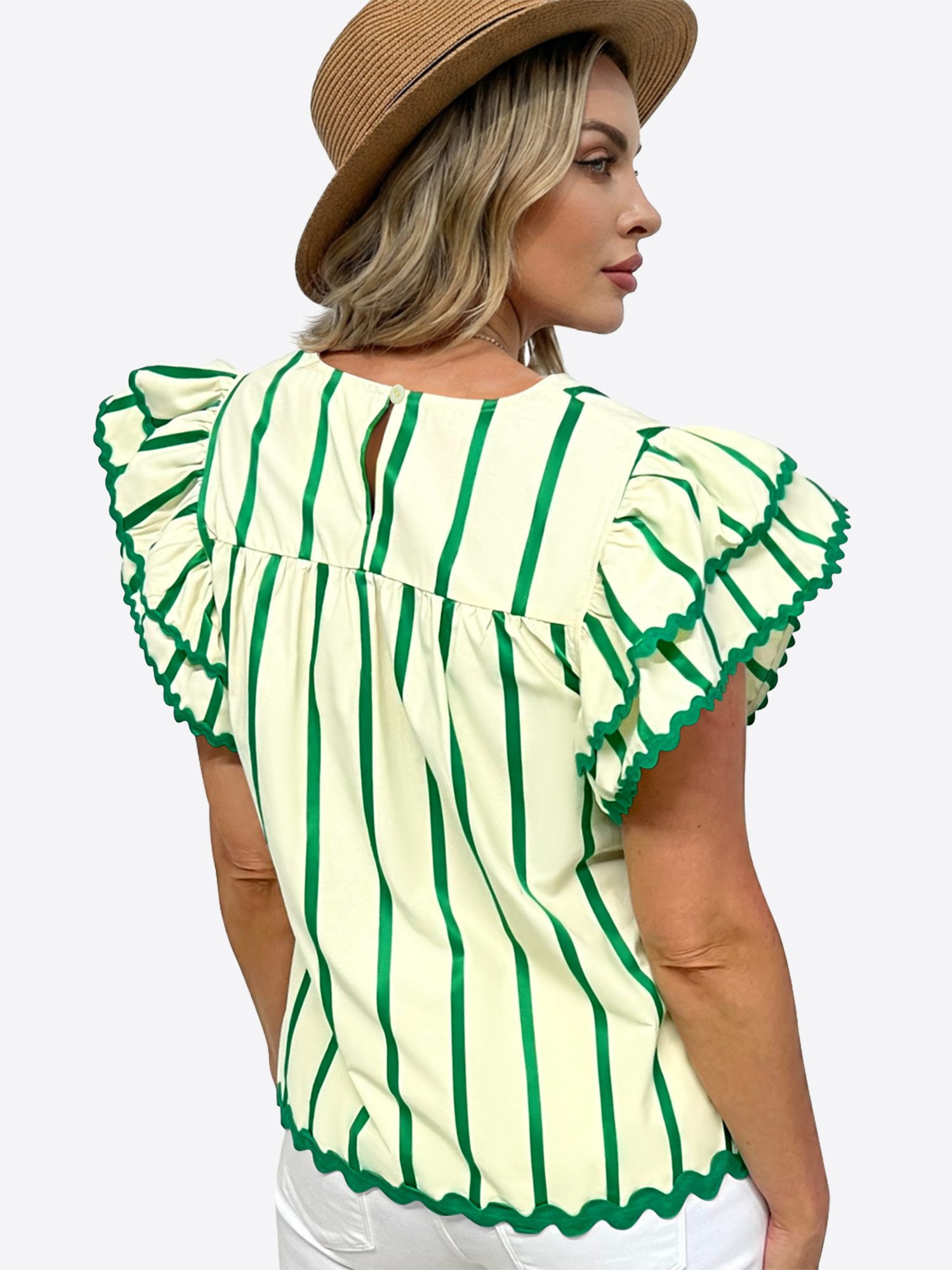 Imily Bela Blusentop Damen V-Ausschnitt Bluse mit Rüschen (Packung, 1-tlg., 1per-Pack) Schultern überlappend – Bild 2 von 5