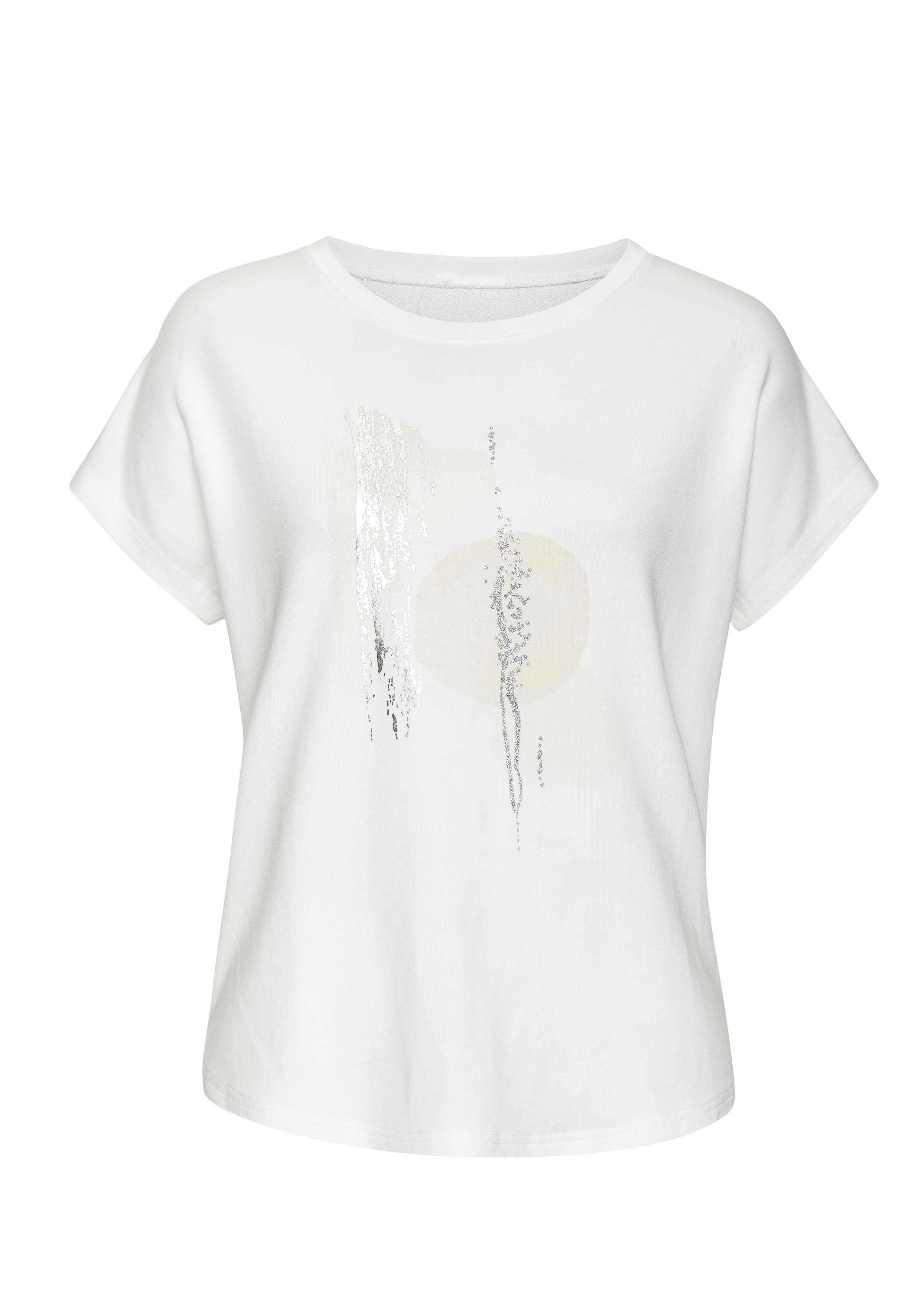 LASCANA Rundhalsshirt mit schimmerndem Folienprint aus French Terry-Qualität aus Viskose – Bild 2 von 5