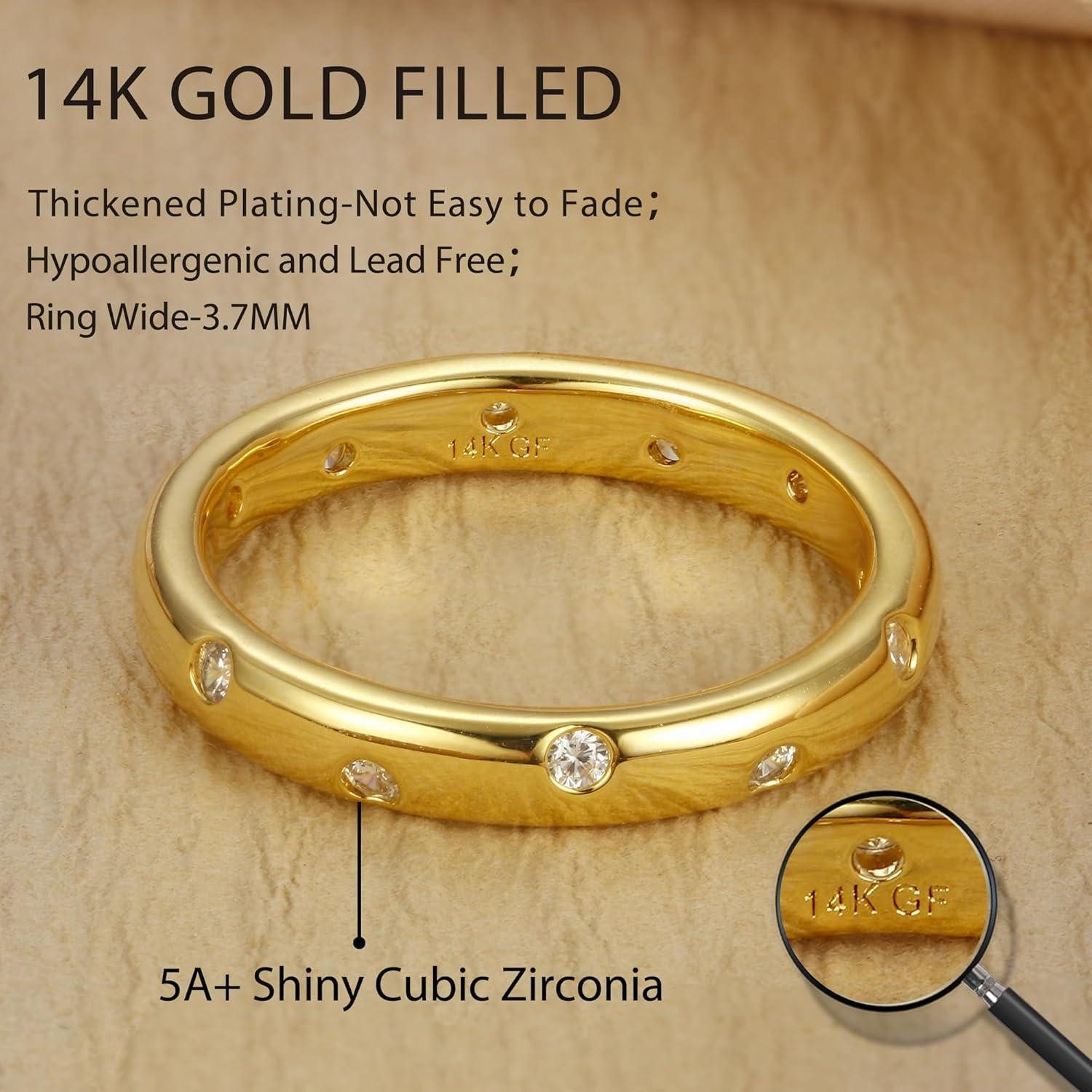 LuxusKollektion Goldring Ring Damen Gold 14 Karat gefüllt stapelbar Daumenring CZ 62 (19.7)