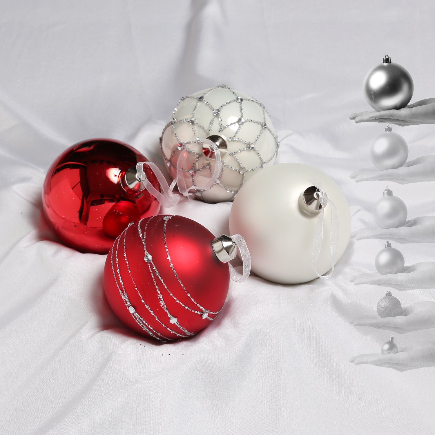 Weihnachtsbaumkugel Set Weihnachtskugel 10cm St) rot 4er (4 MARELIDA weiß D: Glas Christbaumkugel