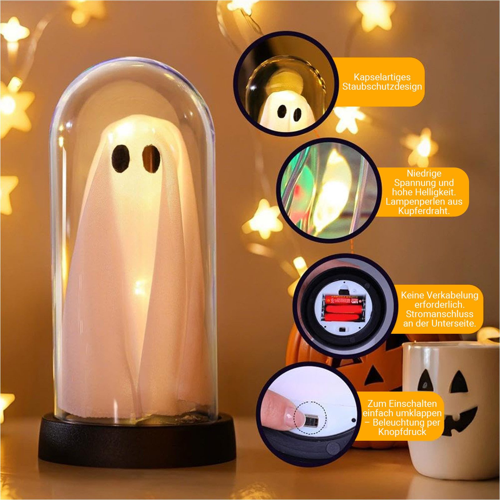 Jibenhome LED Dekofigur LED Geisterlampe in Glas, Halloween Deko Nachtlicht günstig online kaufen