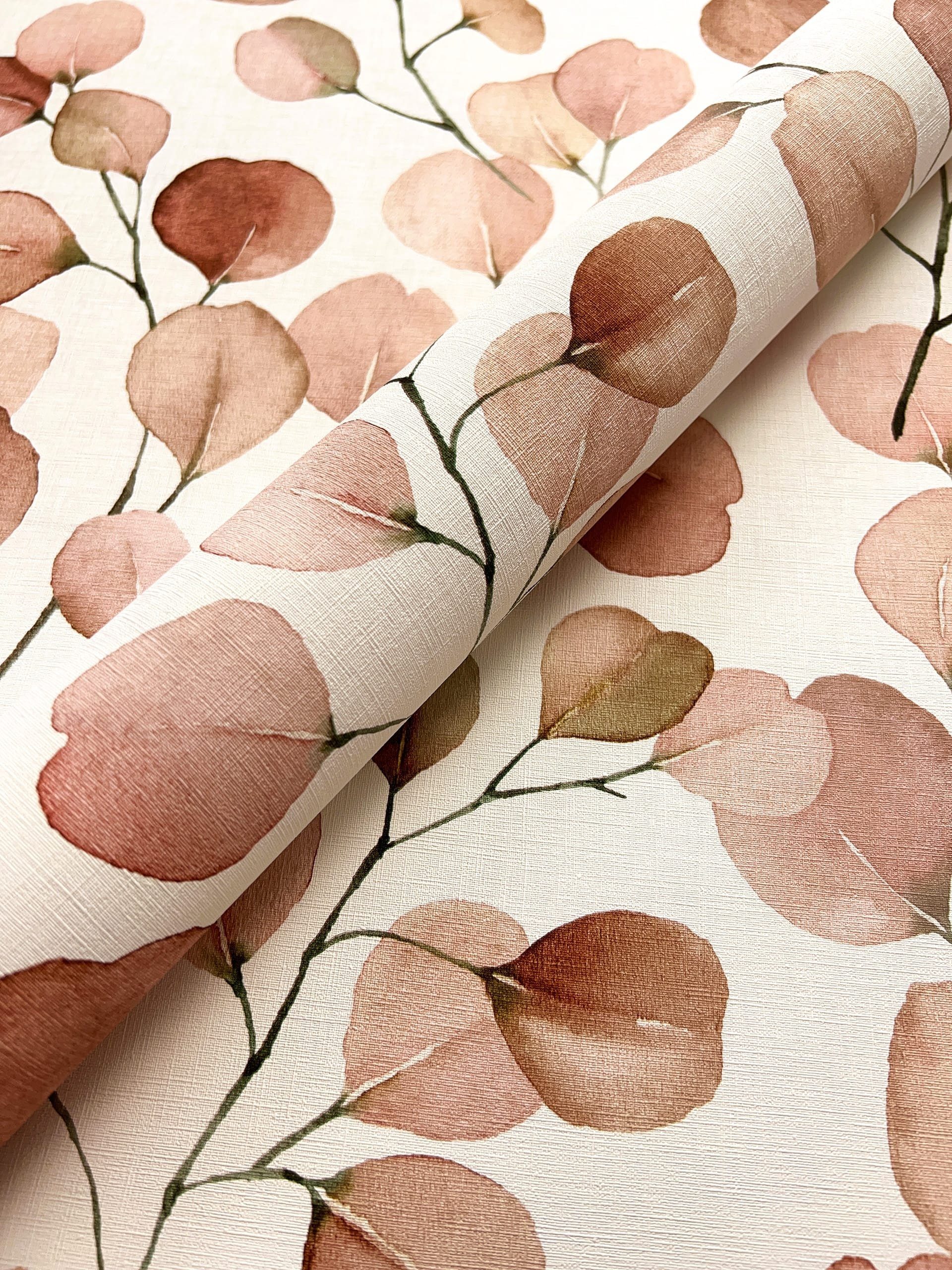 Newroom Vliestapete, Rot Tapete Floral Eukalyptus günstig online kaufen