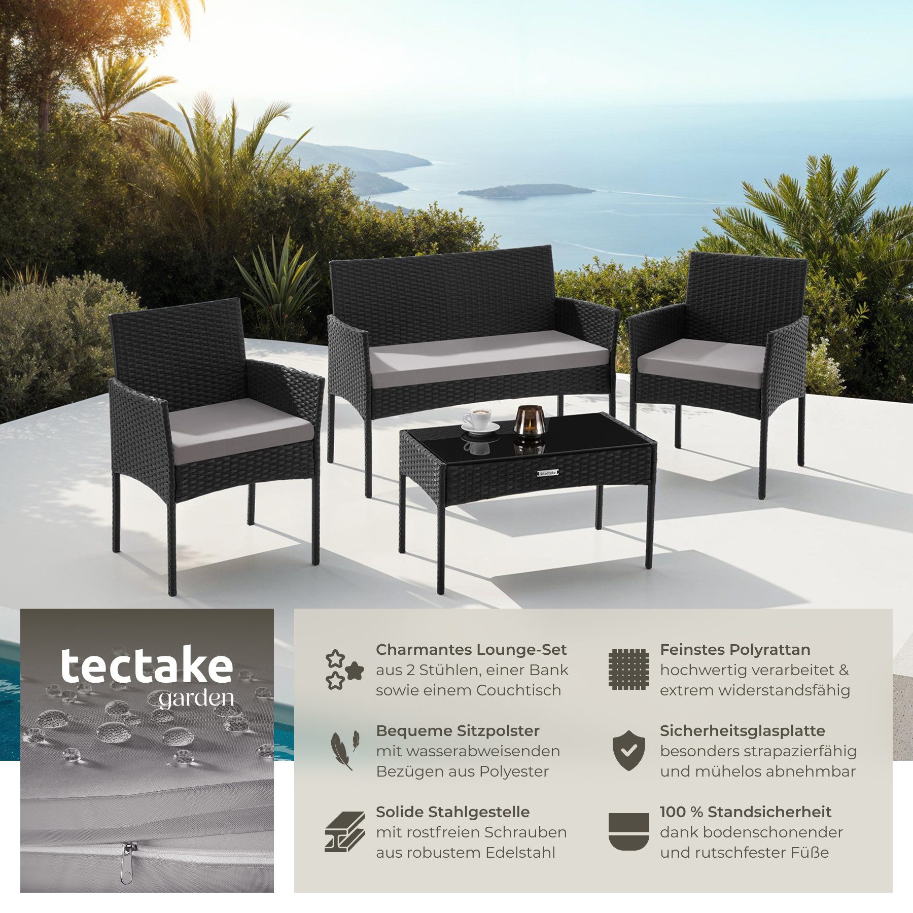 tectake Sitzgruppe Rattan Gartenset, (Set., 4-tlg), Wasserabweisende, abneh günstig online kaufen
