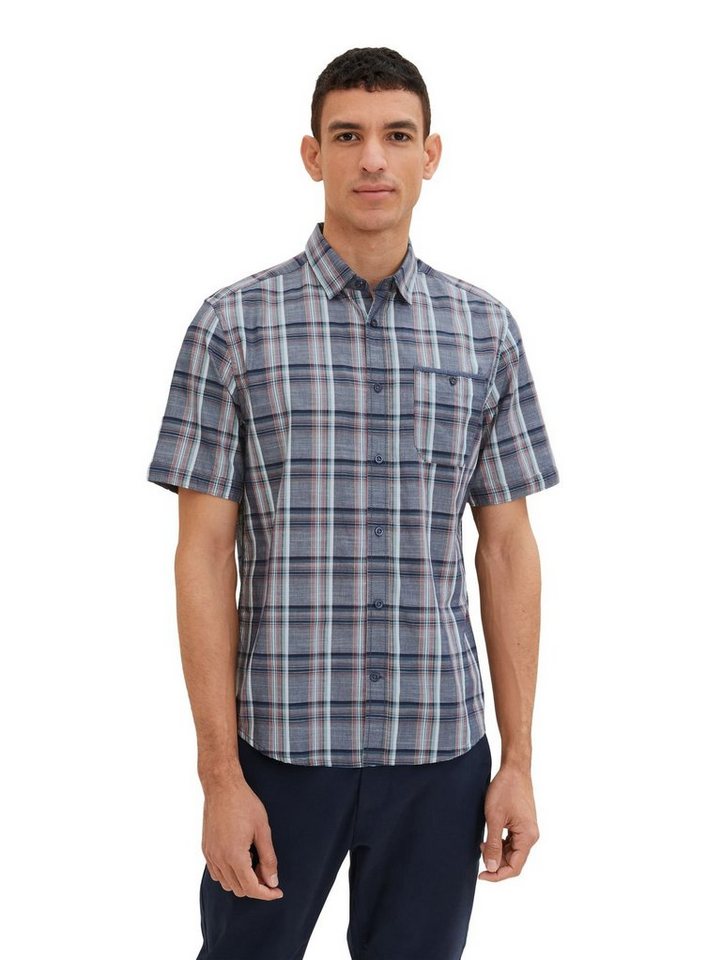 TOM TAILOR Kurzarmhemd checkered slub shirt - 1037066 5316 in Navy