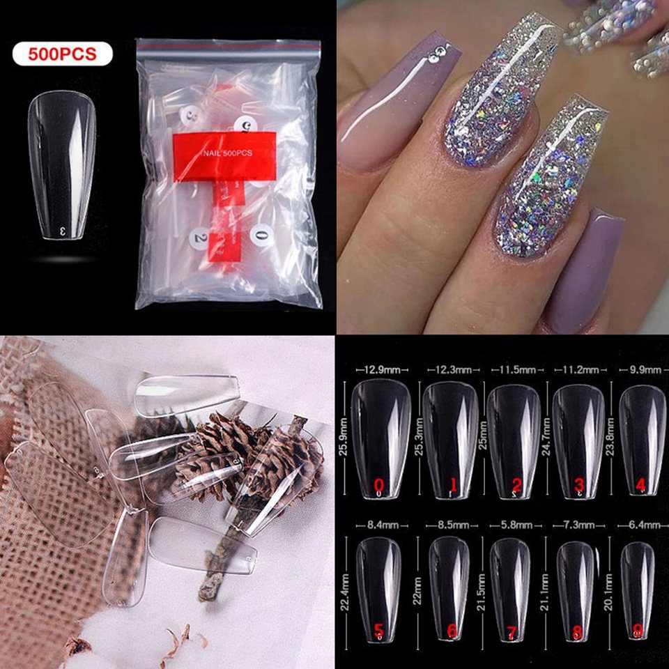 Artificial Nagellack-Set DIY Nagelspitzen, gefälschter 500*Stück Fake Nagel, Art Stile Größen Acryl Scheiffy Nagelspitzen, 3 10