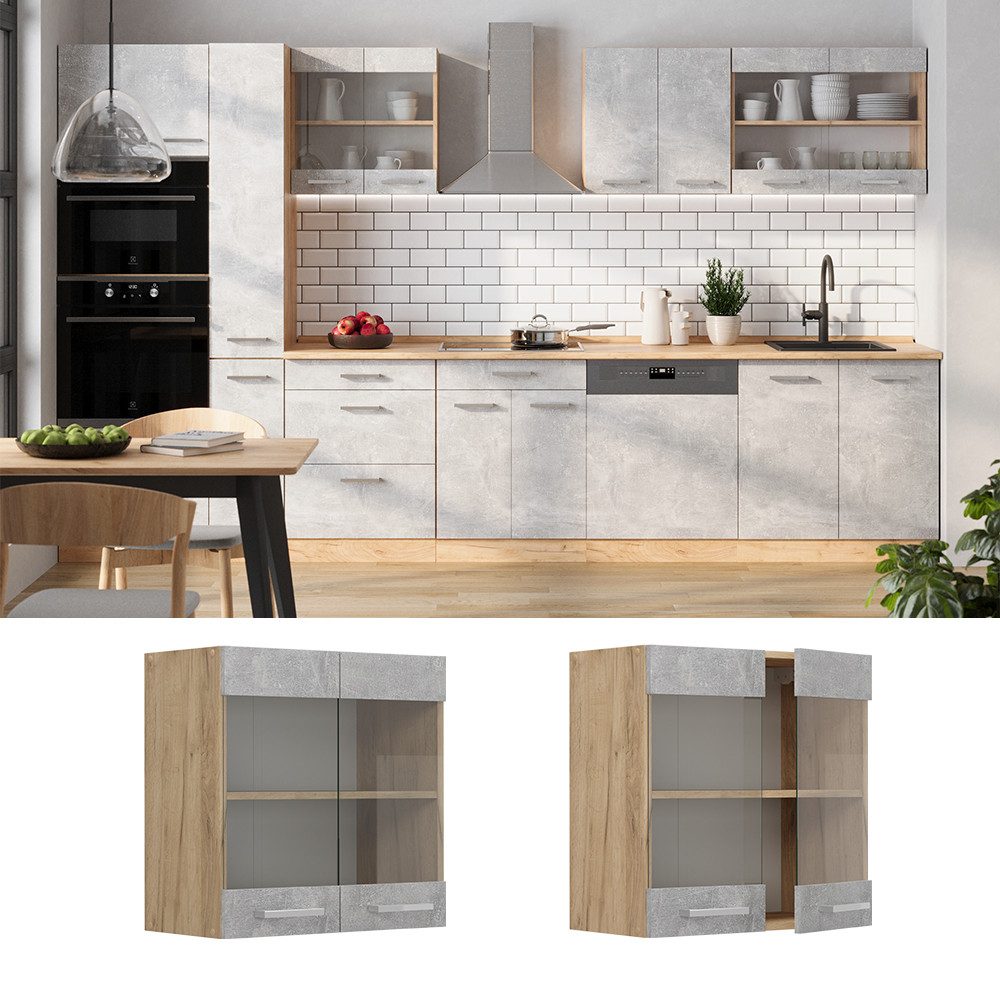Vicco Glashängeschrank R-Line, Beton/Goldkraft Eiche, 60 günstig online kaufen