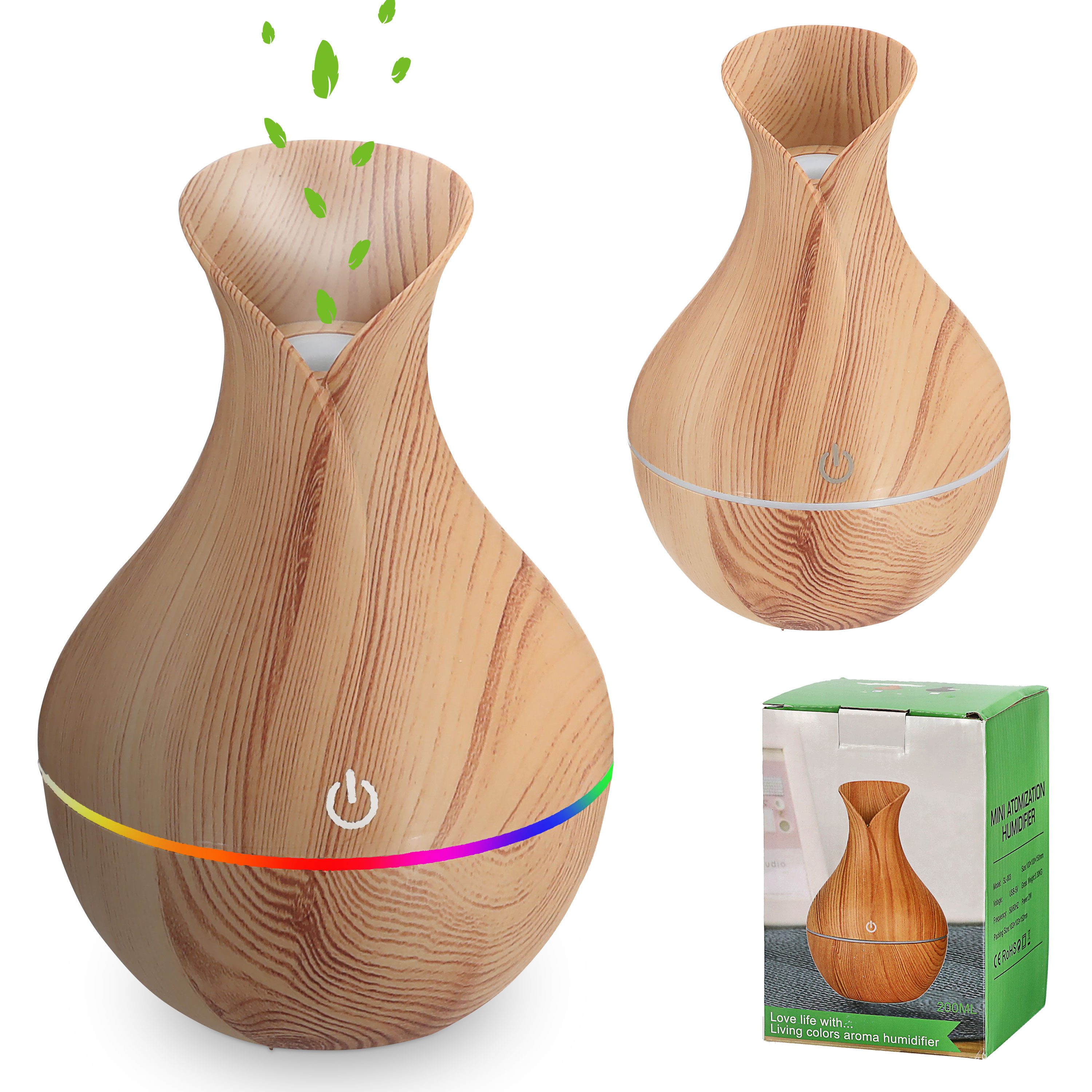 CEPEWA Diffuser Aroma Diffusor LED Farbwechsel USB Holzoptik 10x15cm Tank 130ml