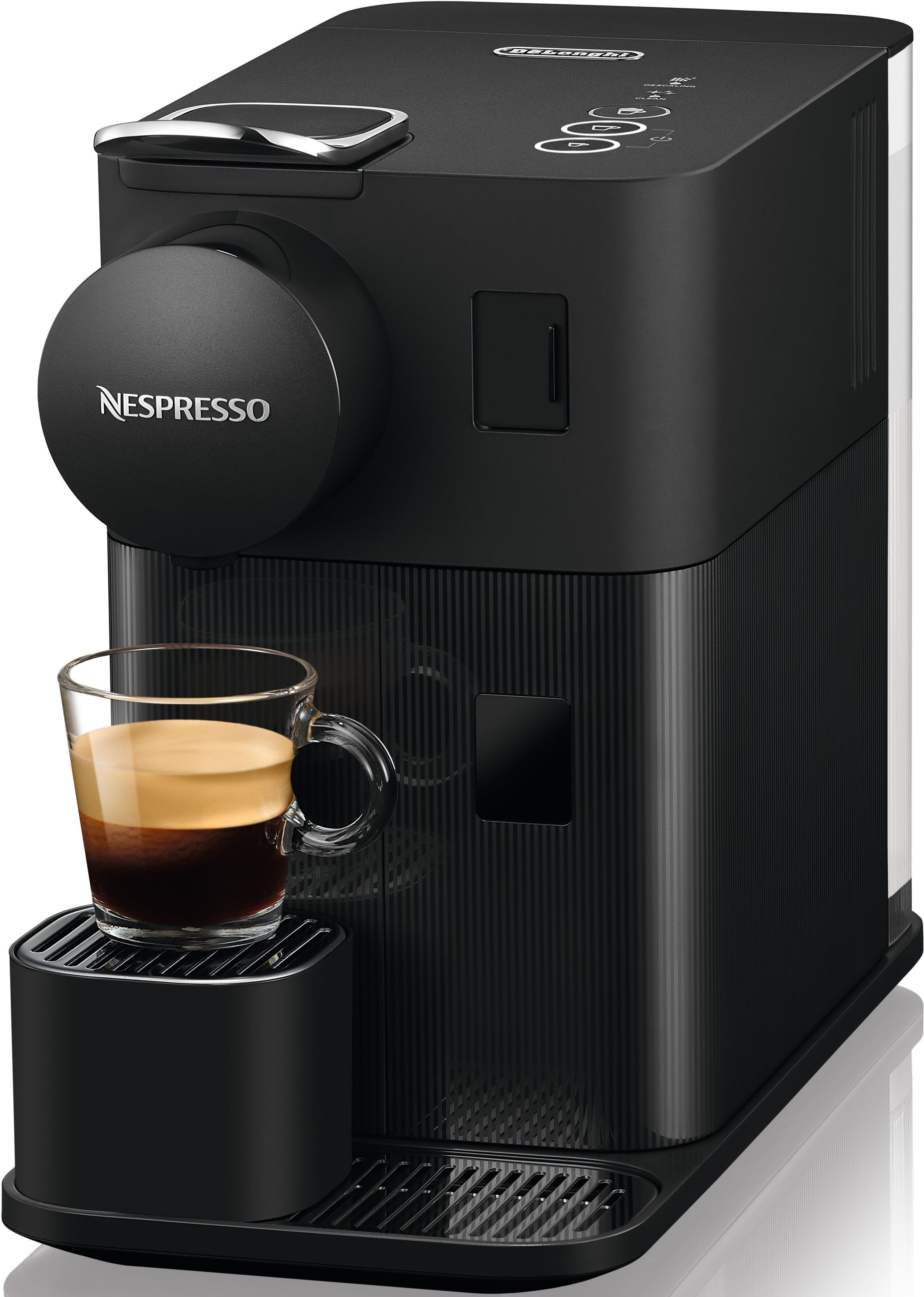 mit von Kapseln One 7 Black, DeLonghi, inkl. EN510.B Willkommenspaket Lattissima Kapselmaschine Nespresso