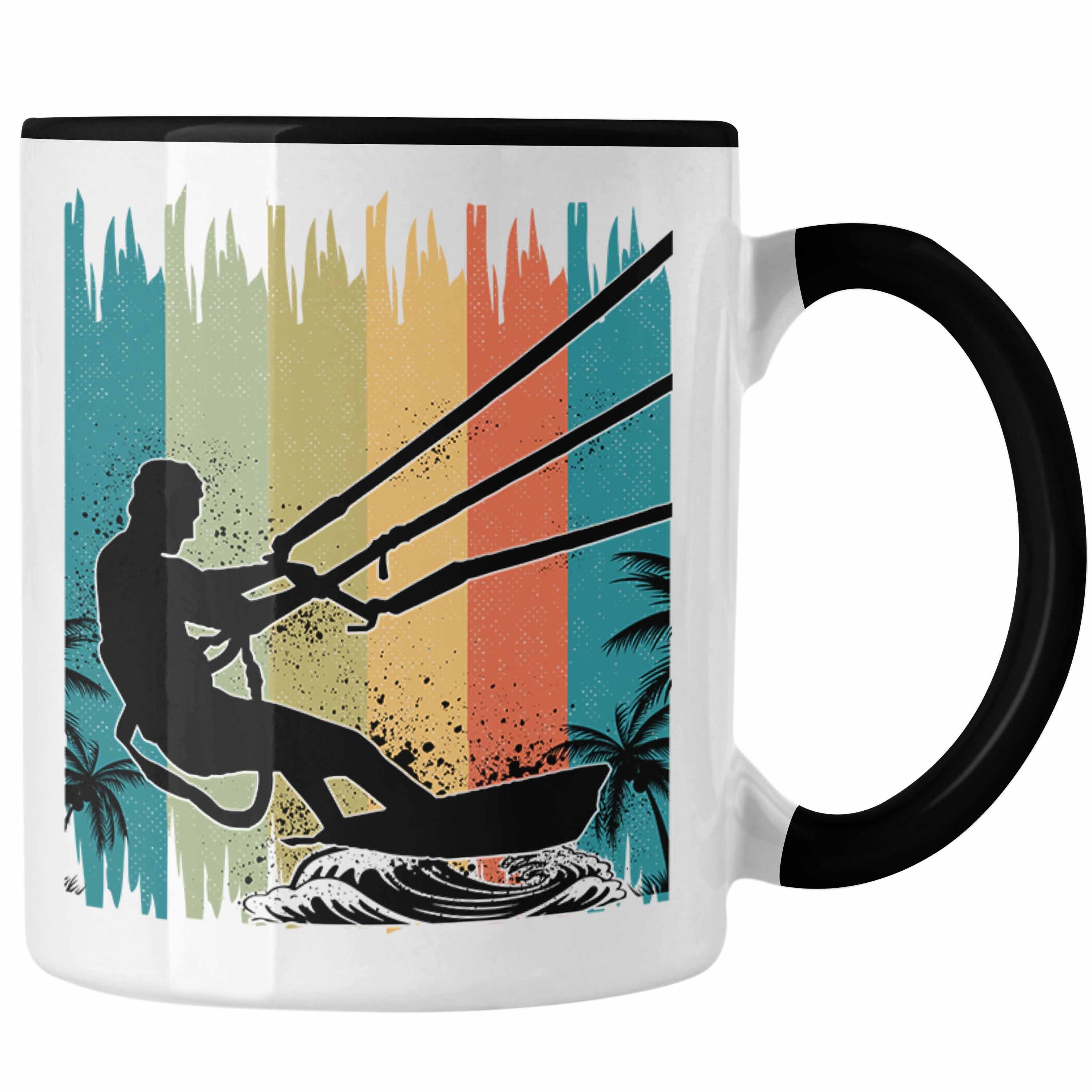 Trendation Tasse Kitesurfing Tasse Geschenk für Kitesurfer Geschenkidee Schwarz