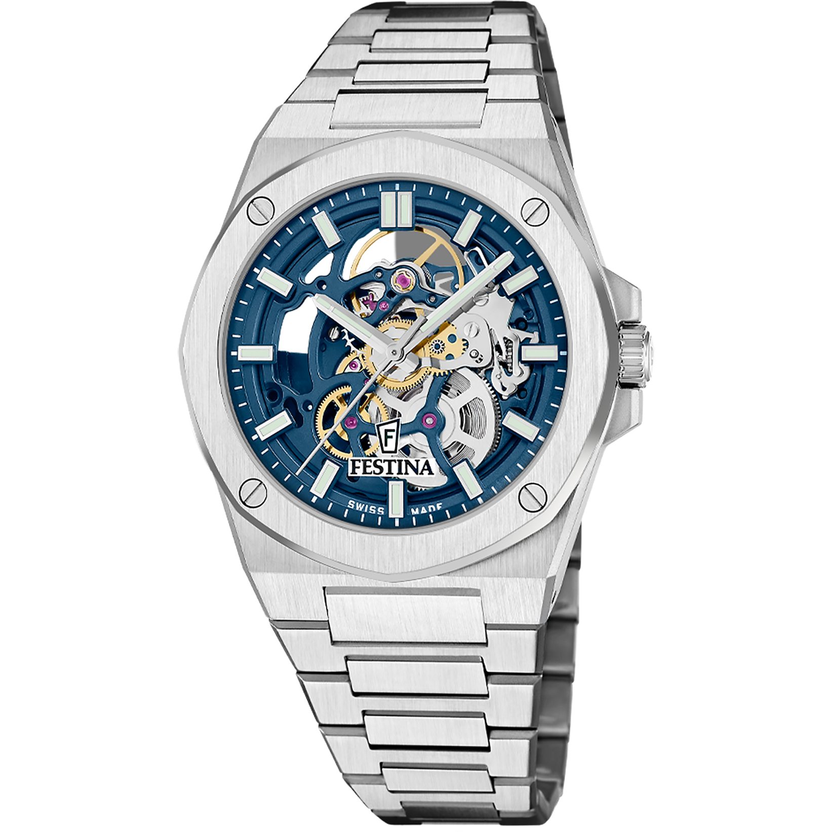 Festina Automatikuhr Automatic F22006_2, Armbanduhr, Herrenuhr, Swiss Made, Mechanische Uhr, Edelstahlarmband
