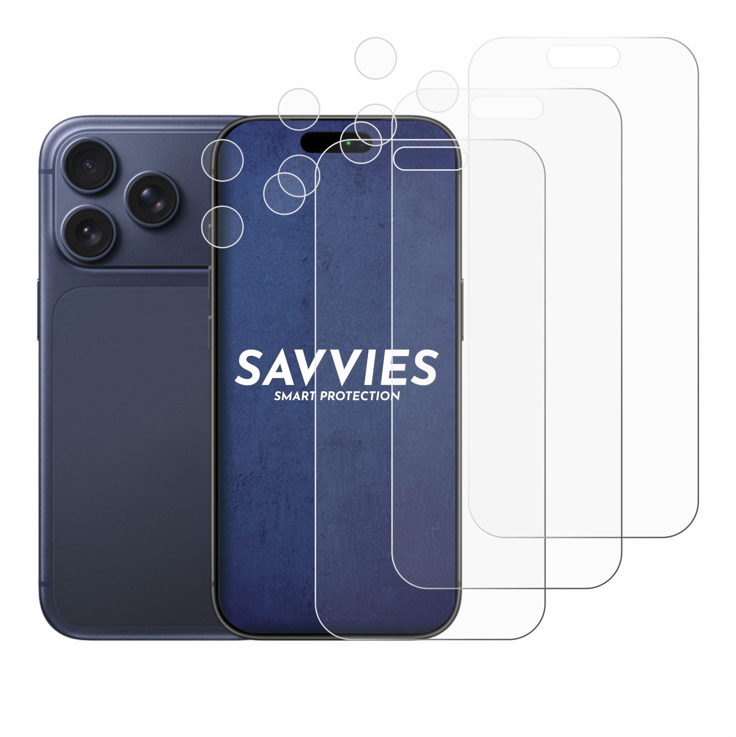 Savvies Displayschutzfolie Schutzfolie für Apple iPhone 17 Pro (Display+Kamera), 18 Stück, Displayschutz Schutz Folie Klar Transparent
