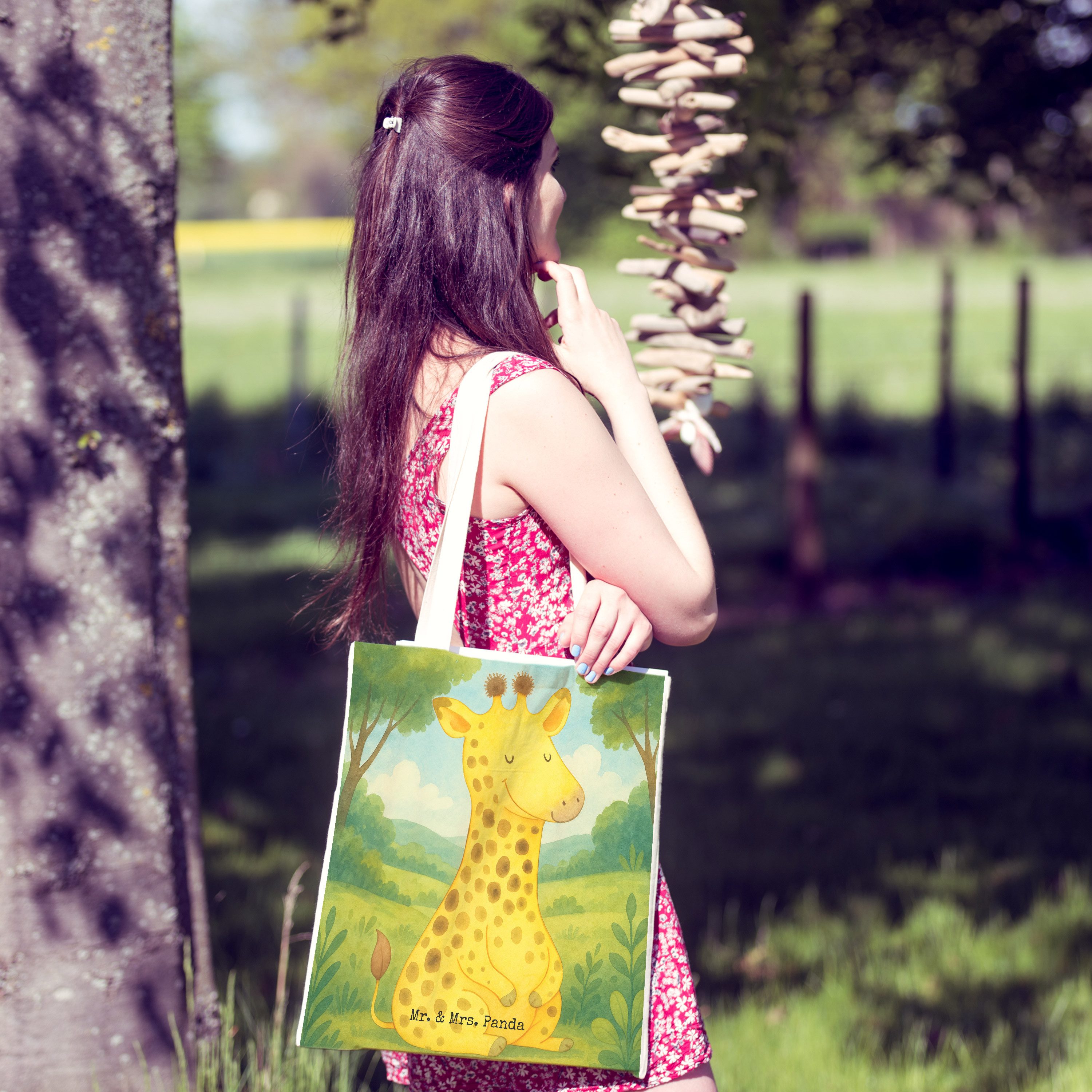 Mr. & Mrs. Panda Tragetasche Giraffe Zufrieden Design, Tote Bag, Weiß, Bag, Tasche, Beuteltasche, (Packung), Beutel Tasche großer shopper einkaufsshopper