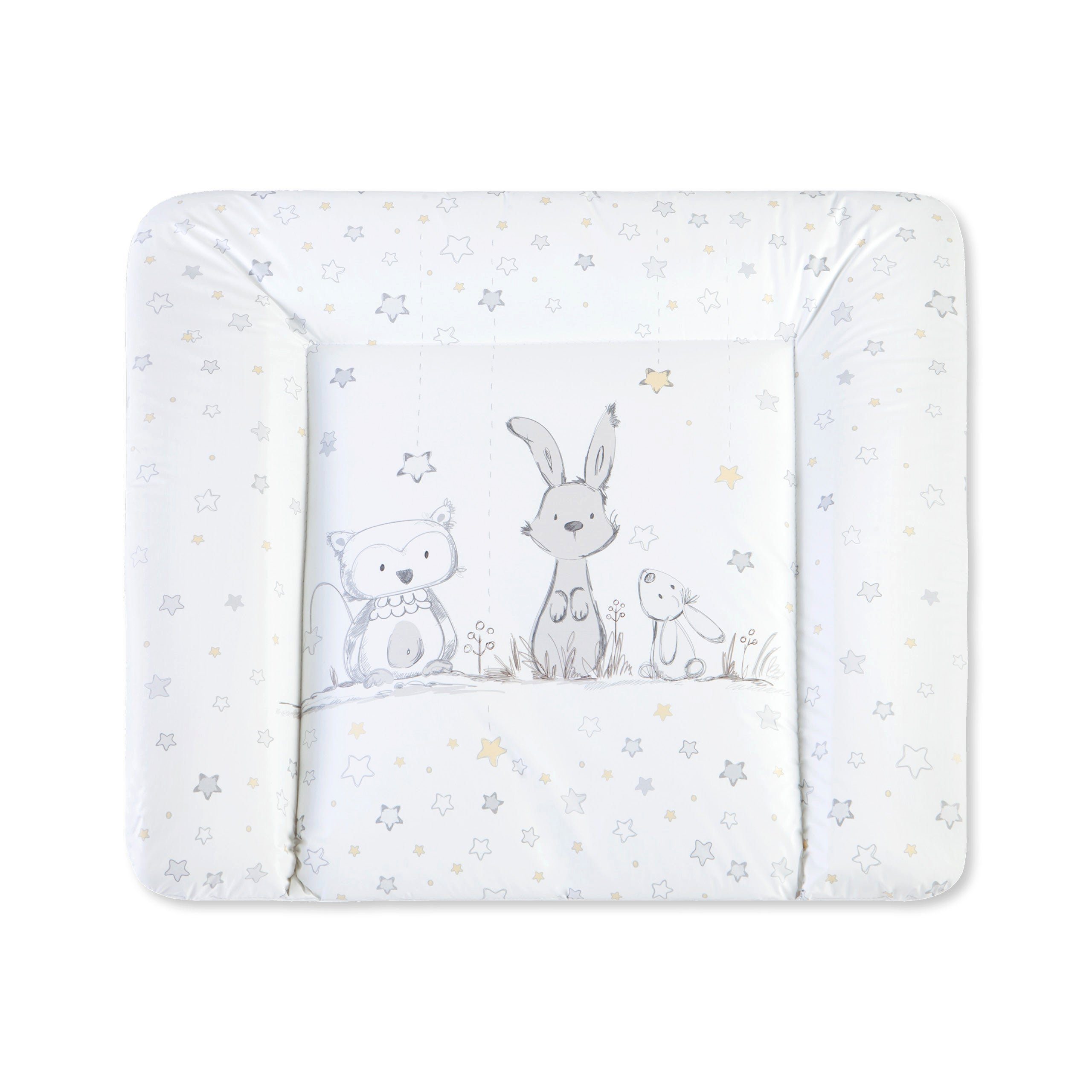 Julius Zöllner Wickelauflage Folie Häschen und Eule Softy 75x75 (1-tlg), Wickelauflage Wickeltischauflage Bezug