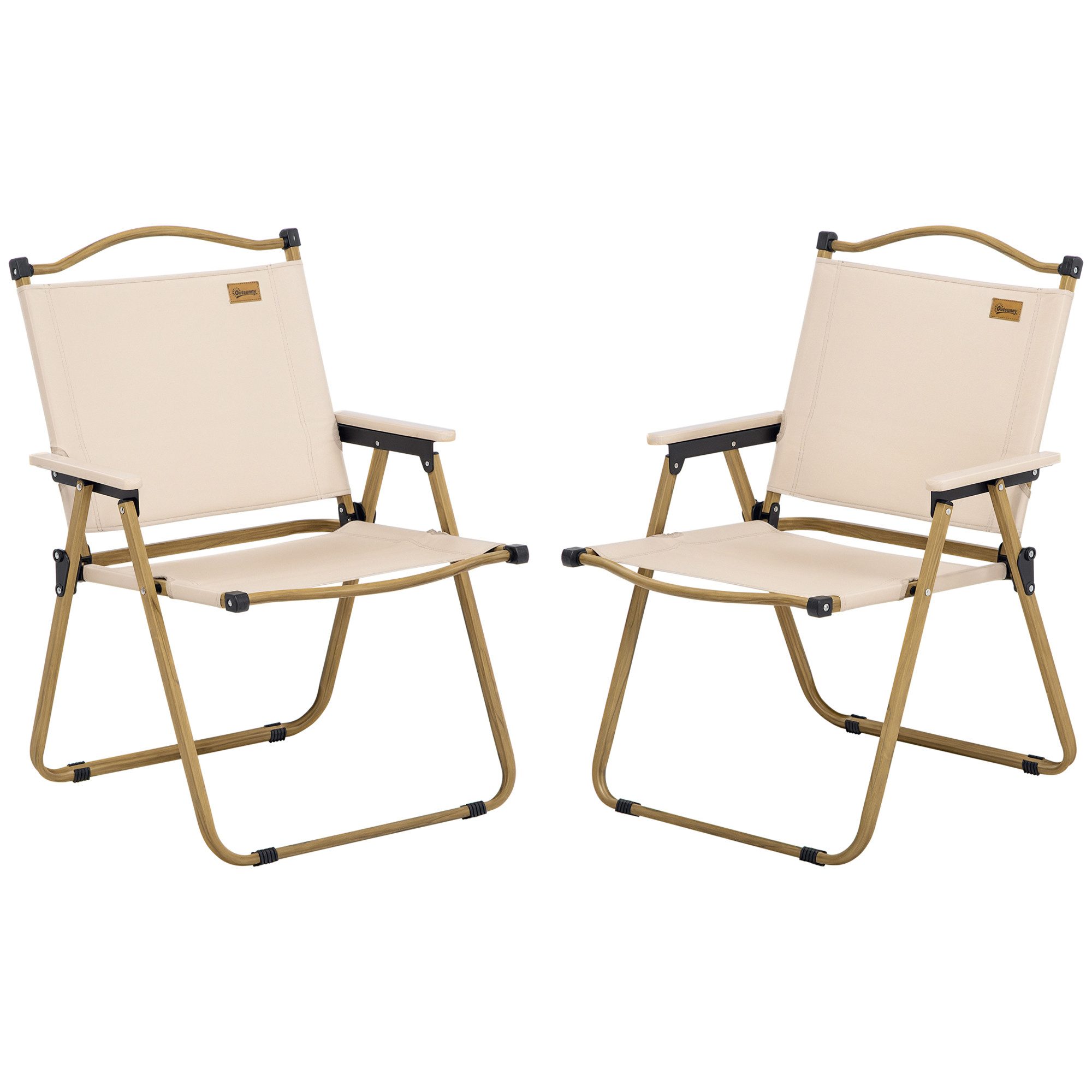 Outsunny Campingstuhl 2er Set faltbarer Gartenstuhl mit Stahlrahmen (Holzoptik, Klappsessel für Pool, Strand, 2 St), Oxfordstoff, Khaki