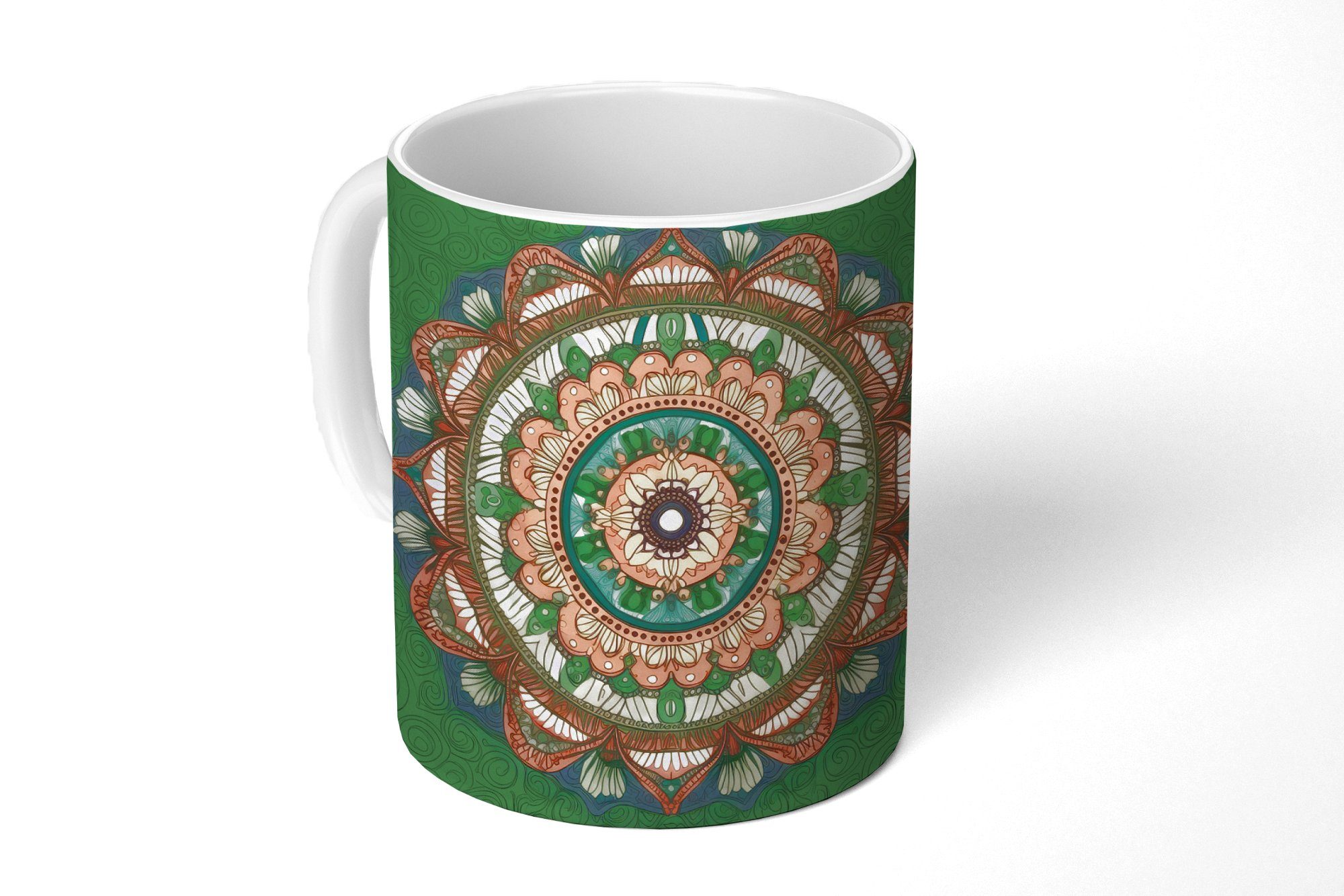 MuchoWow Tasse Mandala - Hippie - Blumen - Orange, Keramik, Kaffeetassen, Teetasse, Becher, Teetasse, Geschenk