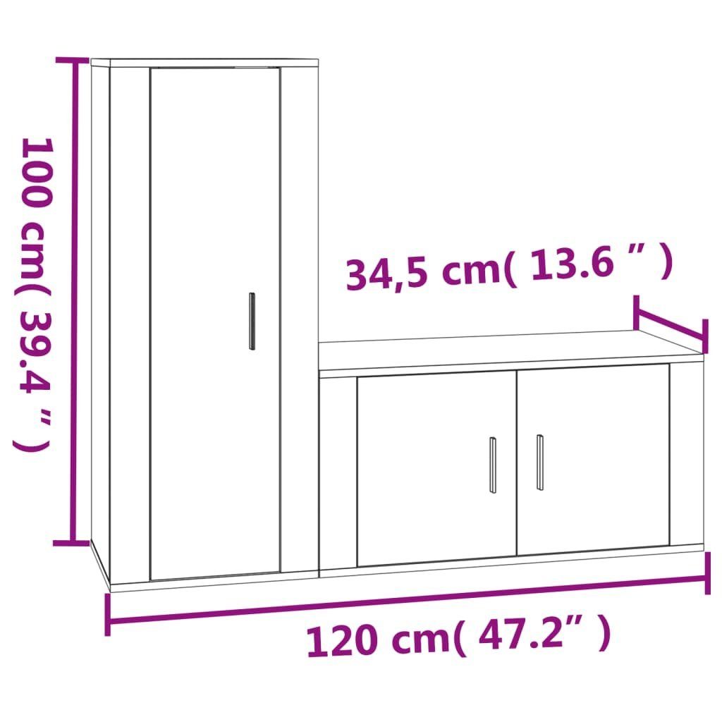 (2-St) Holzwerkstoff Hochglanz-Weiß TV-Schrank TV-Schrank-Set vidaXL 2-tlg.