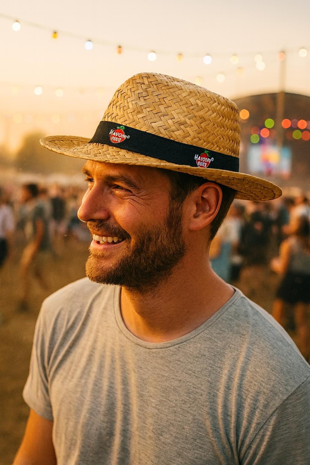 Havana Club Strohhut Hut aus Naturstroh - Accessoire für Strand, Festival & Bar-Events (1-St)