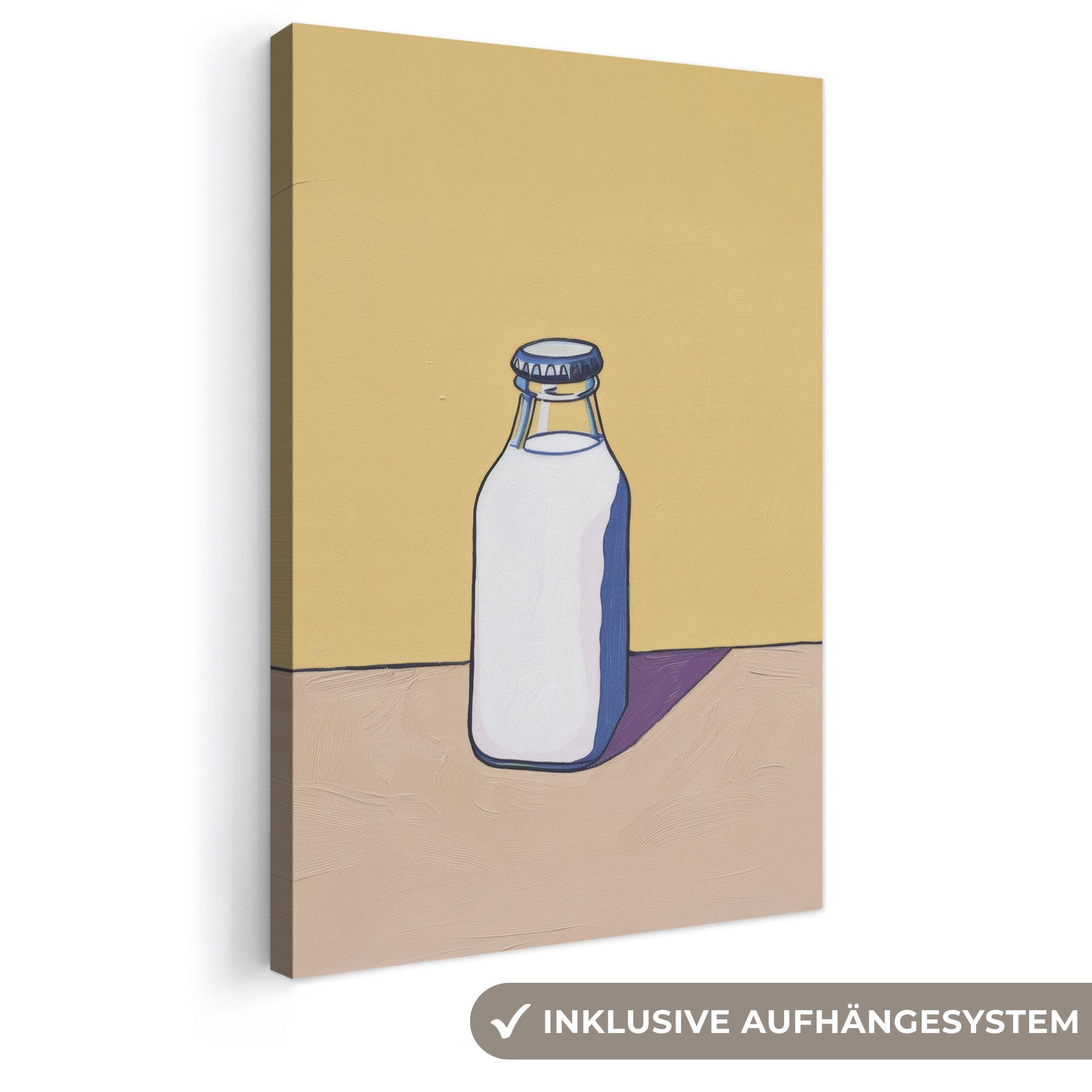 OneMillionCanvasses® Leinwandbild Gläser - Flasche - Illustration - Milch, Fotodruck (1 St), Leinwand Canvas Wandbild, Wanddekoration 20x30 cm