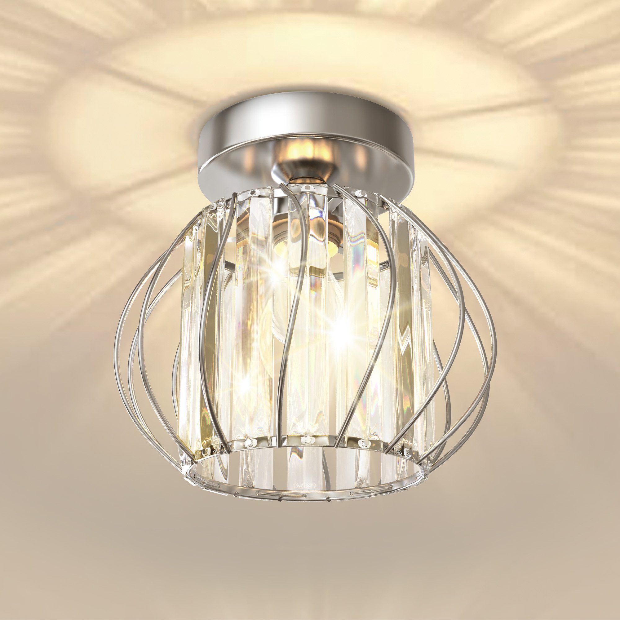 LOHAS-LED Deckenleuchte Kristall-Deckenleuchte Geo mit geometrischem Metallrahmen, ohne Leuchtmittel, 220 V, E27 Sockel, ideal für Flur, Schlafzimmer und Wohnzimmer