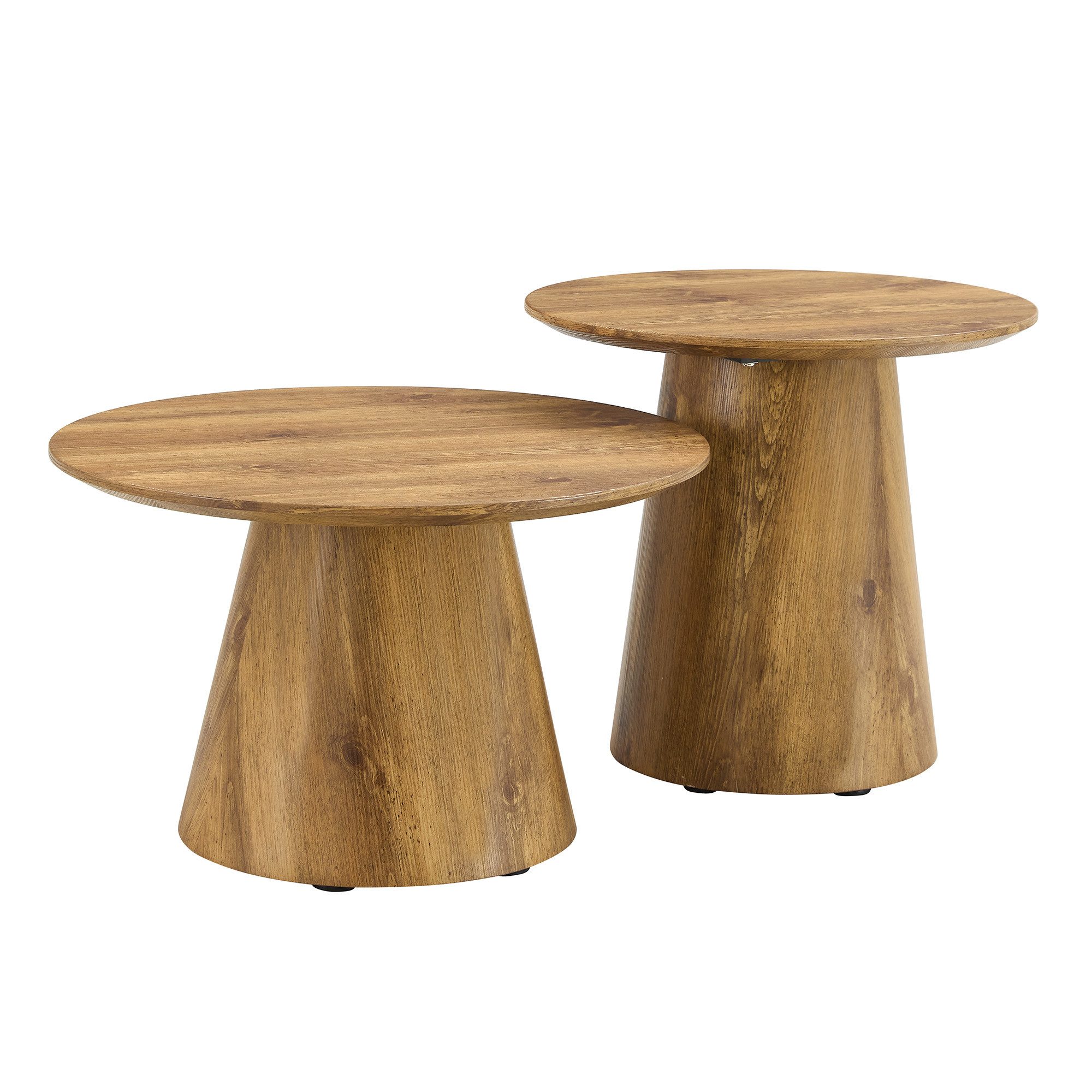 JUFU Couchtisch Runder Beistelltisch in Holzoptik natur (2-St), Erhältlich in 2 Größen (50/60cm), einzeln oder als Set