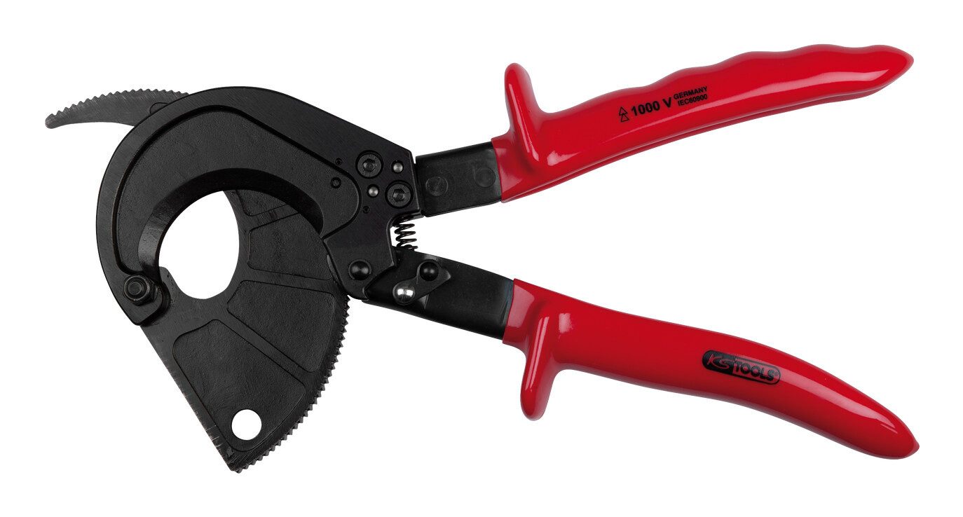 KS Tools Kabelschere, Ratschenkabelschere mit Schutzisolierung